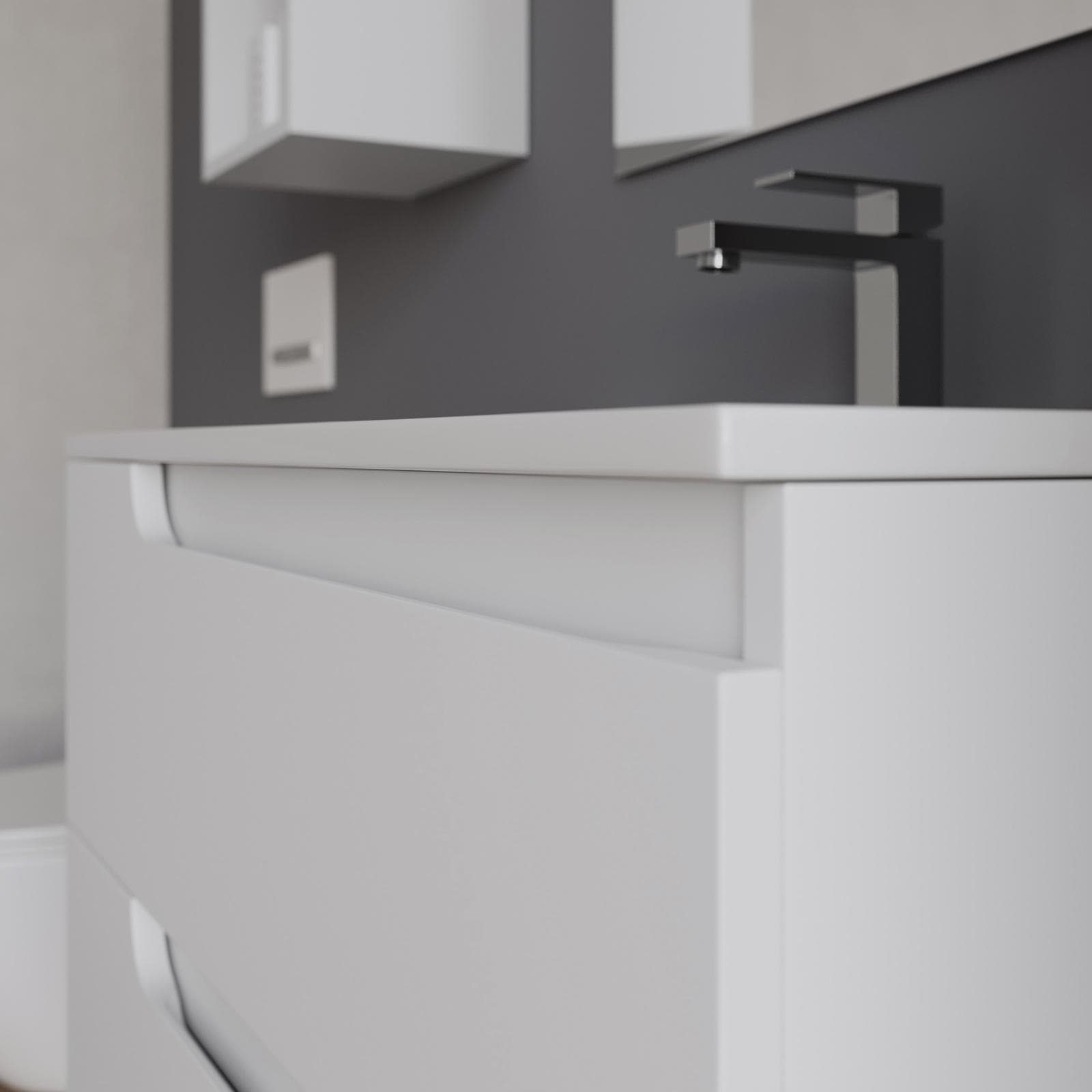 Mobile bagno sospeso 80 cm bianco opaco con lavabo e specchio - Agave Plus