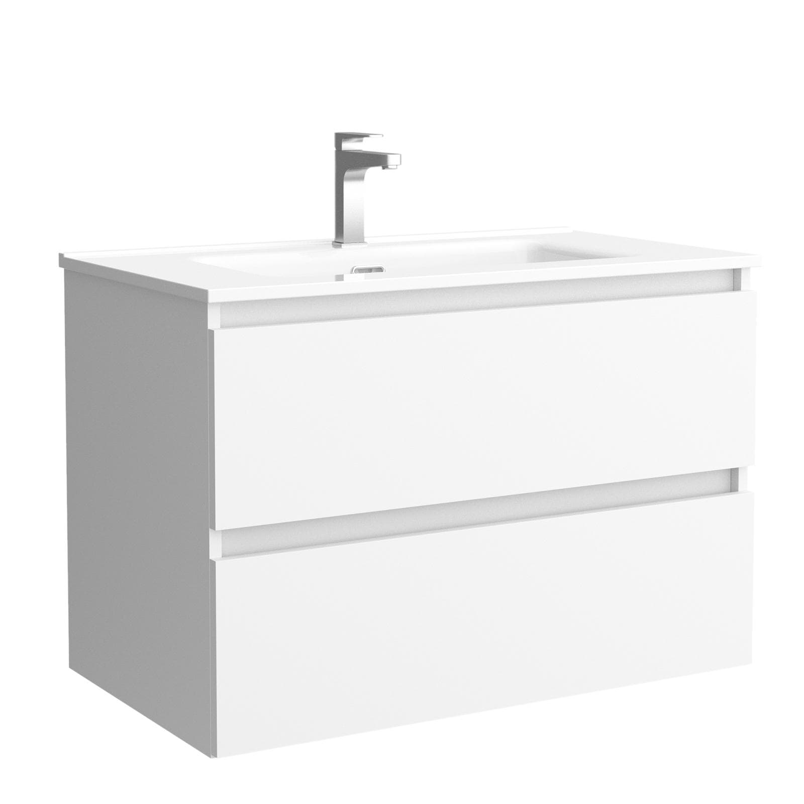 Mobile bagno sospeso 80 cm bianco opaco con lavabo integrato e specchio - Anami