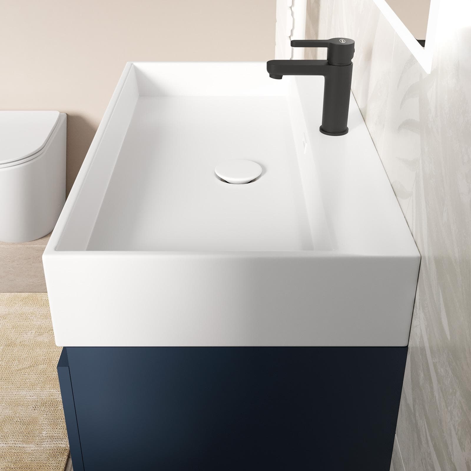 Mobile bagno sospeso 80 cm blu esotico con lavabo integrato e specchio - Cuki
