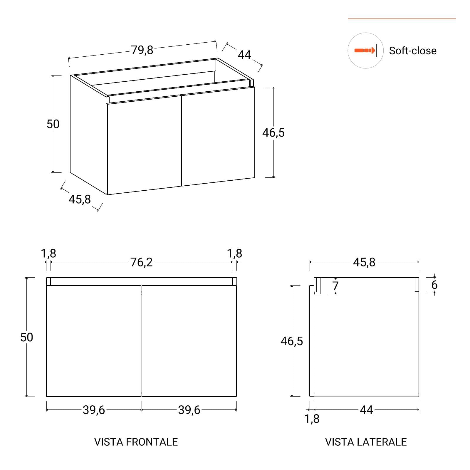Mobile bagno sospeso con ante 80 cm blu esotico con lavabo e specchio - Cuki