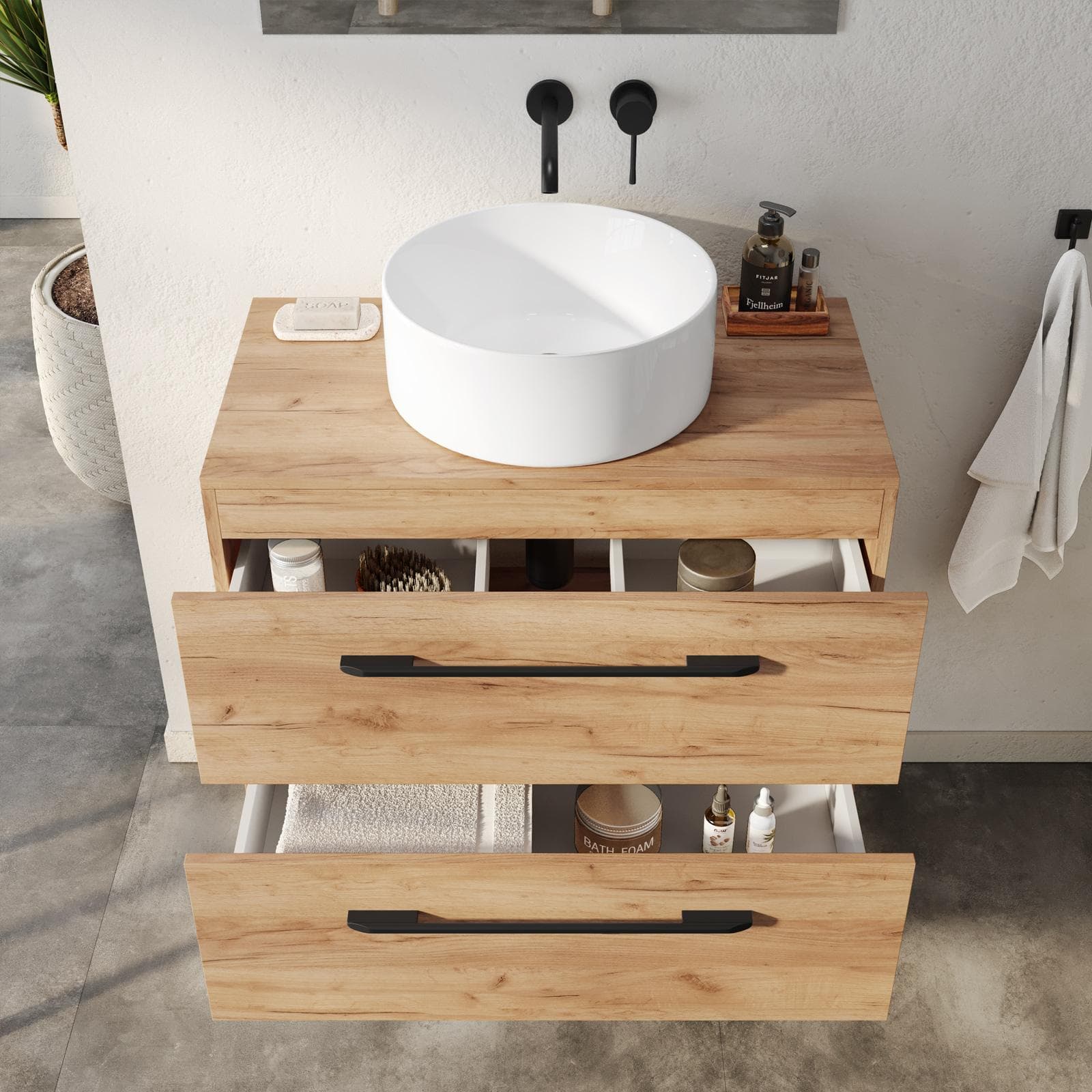 Mobile bagno con top 80 cm rovere gold con specchio - Maylin