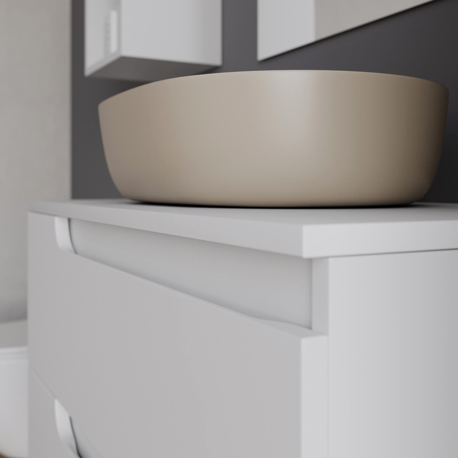 Mobile bagno sospeso 80 cm con top bianco opaco e specchio - Agave Plus