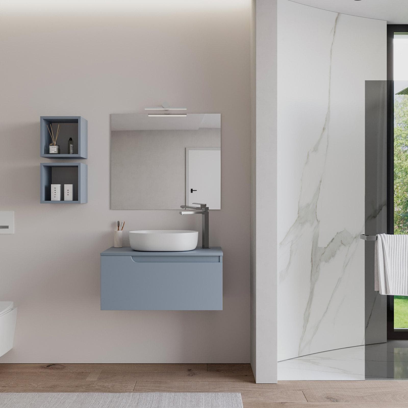 Mobile bagno sospeso 80 cm con top carta da zucchero e specchio - Agave