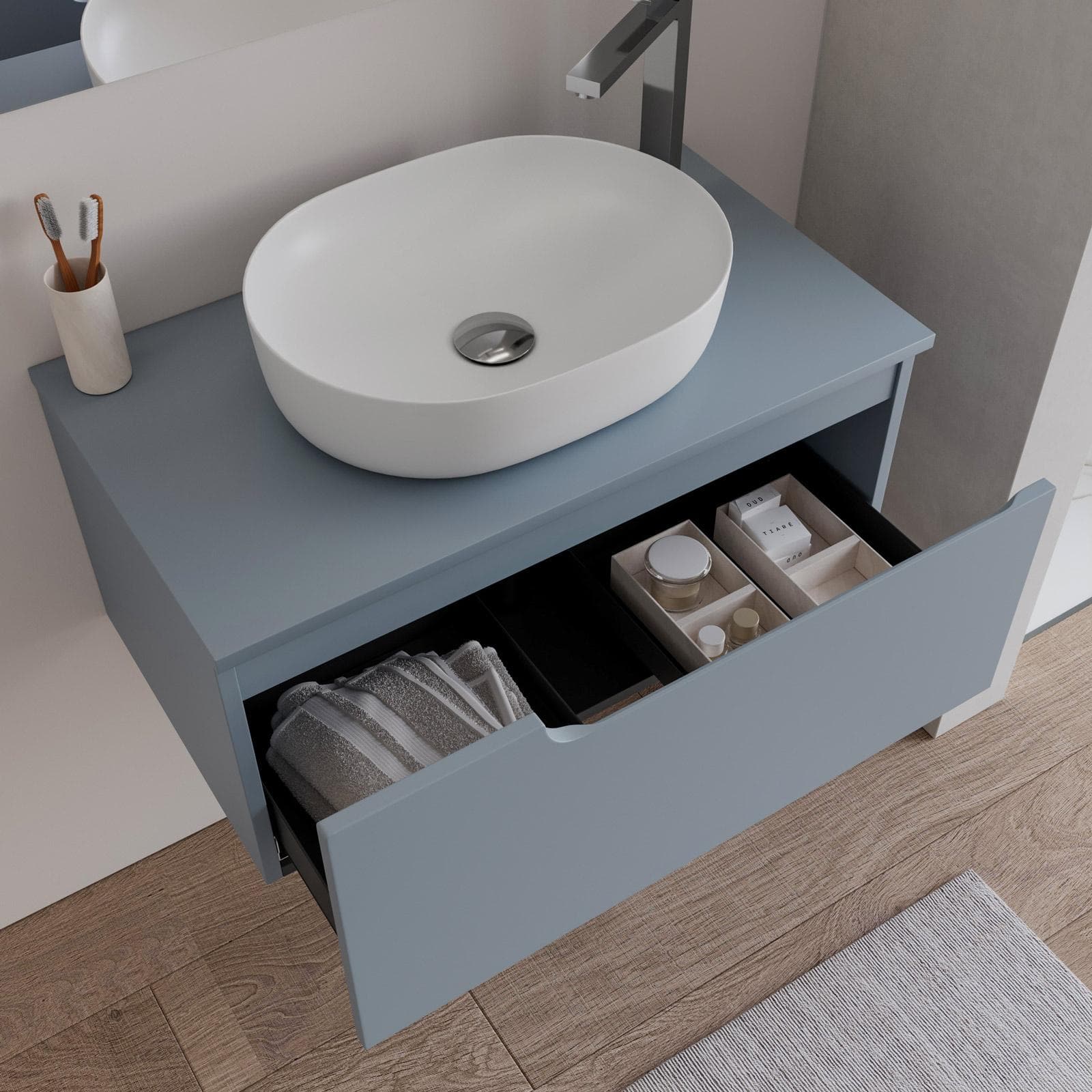Mobile bagno sospeso 80 cm con top carta da zucchero e specchio - Agave