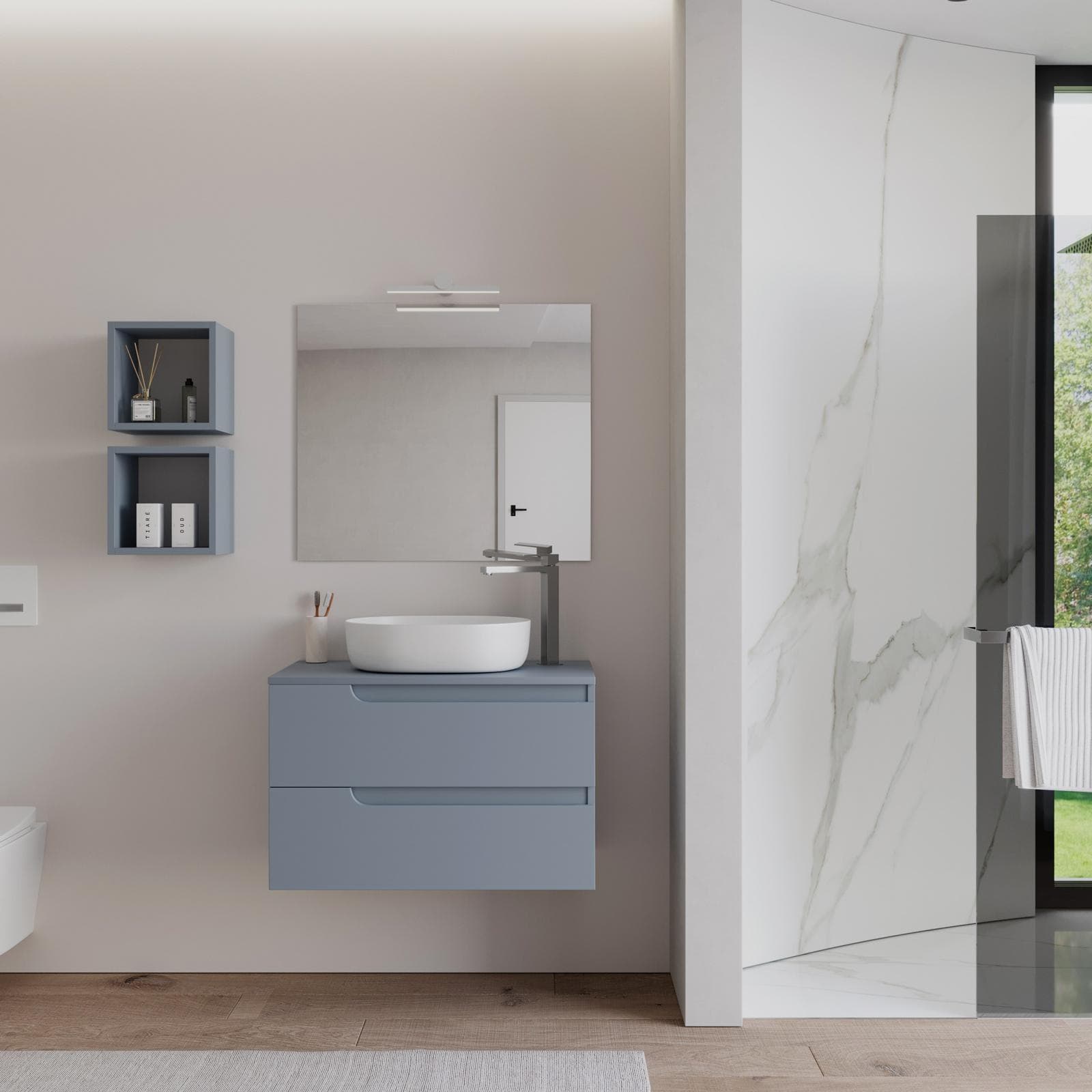 Mobile bagno sospeso 80 cm con top carta da zucchero e specchio - Agave Plus