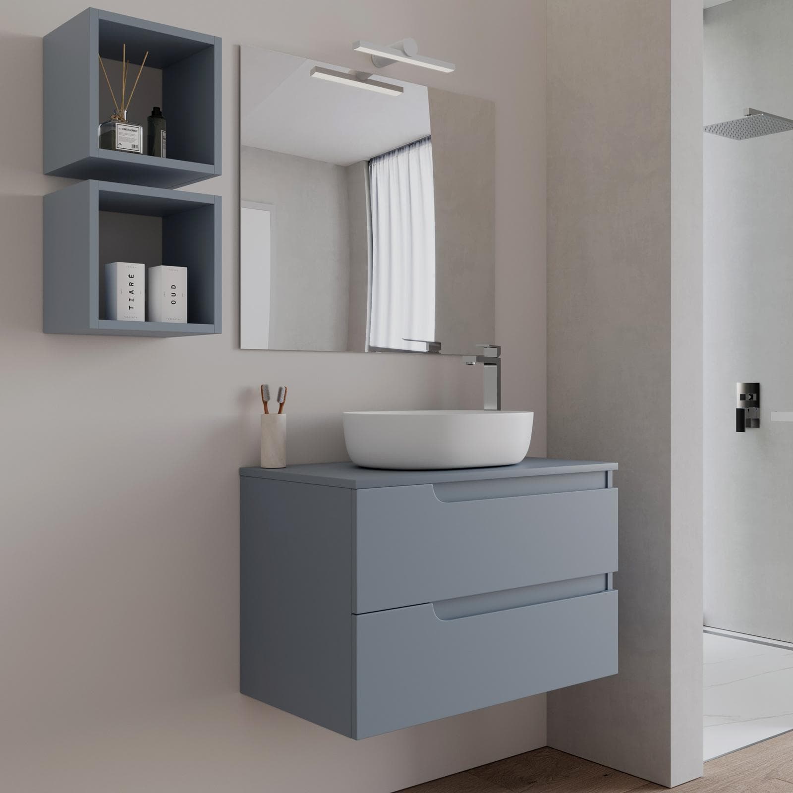 Mobile bagno sospeso 80 cm con top carta da zucchero e specchio - Agave Plus