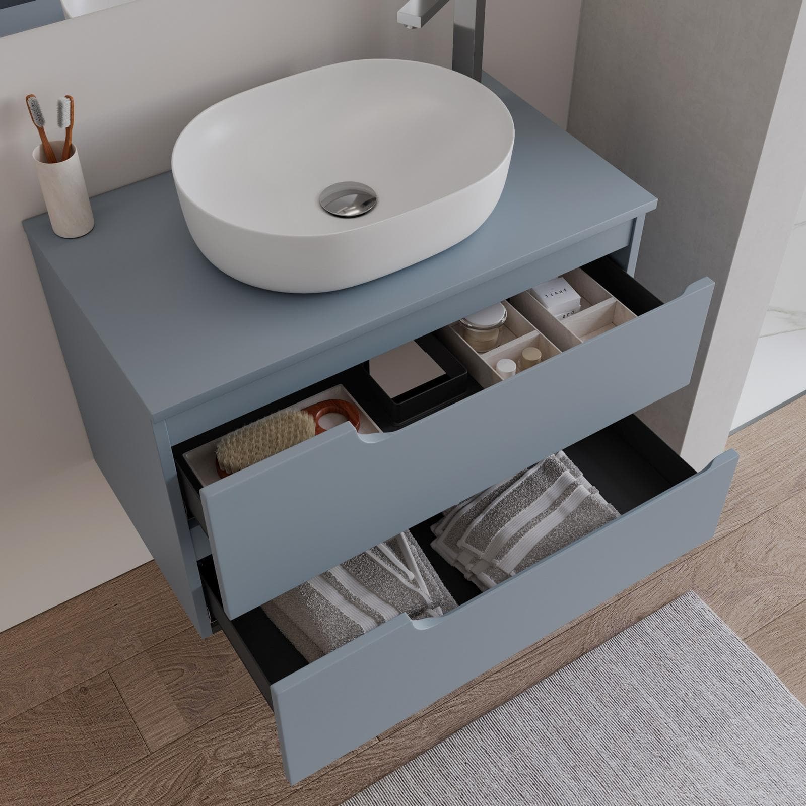 Mobile bagno sospeso 80 cm con top carta da zucchero e specchio - Agave Plus