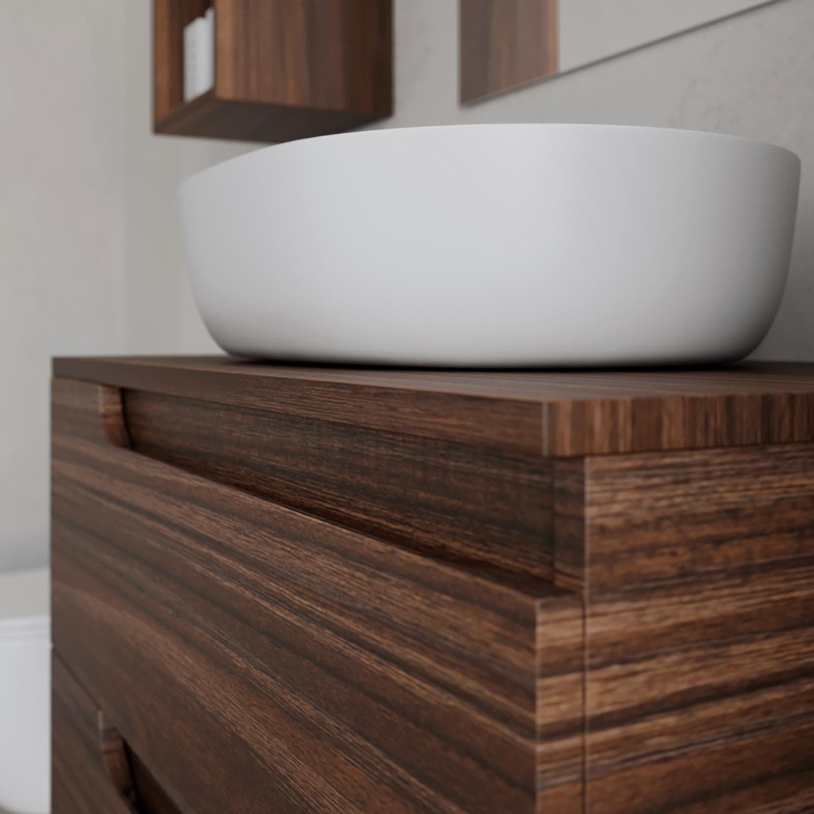 Mobile bagno sospeso 80 cm con top rovere deciso e specchio - Agave Plus