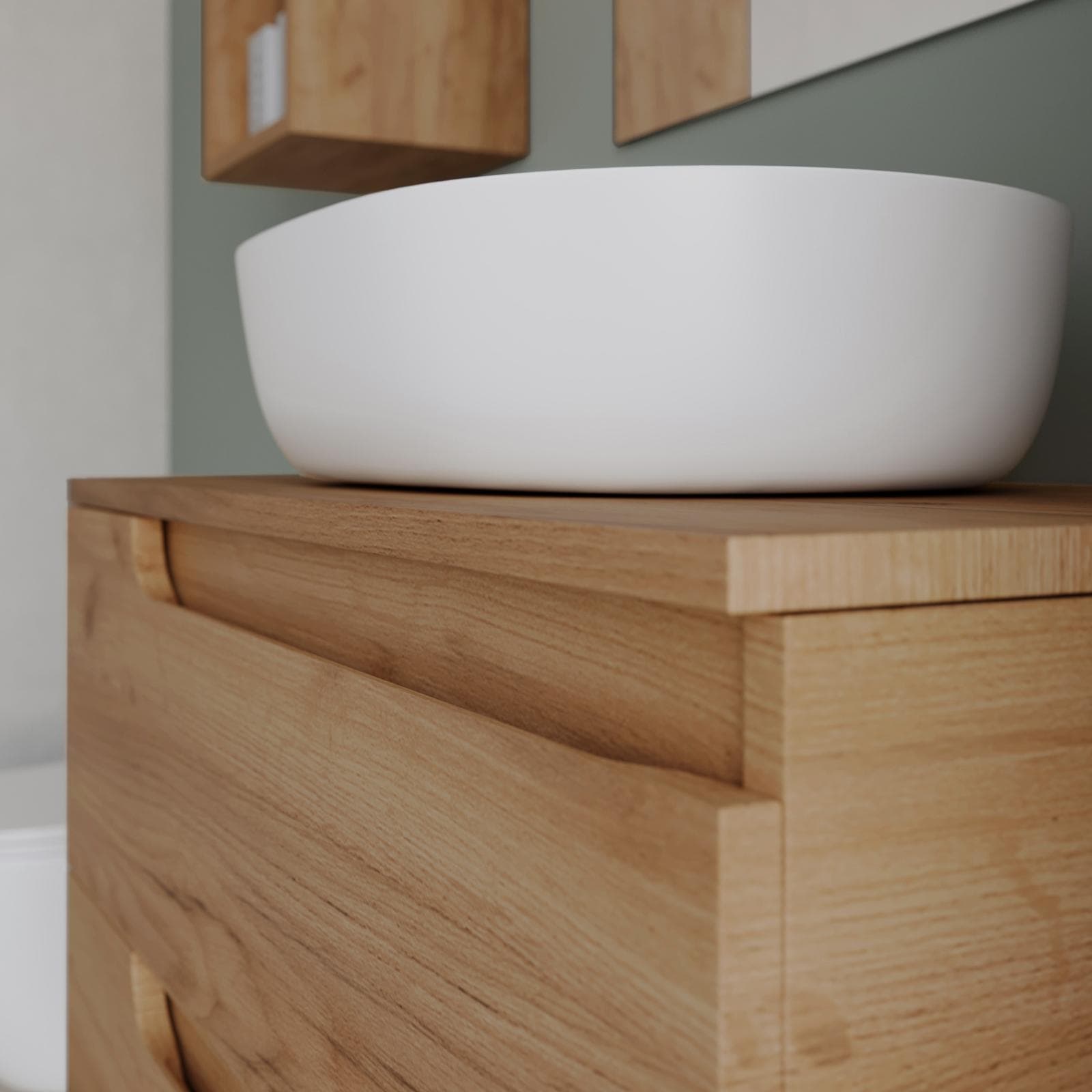 Mobile bagno sospeso 80 cm con top rovere gold e specchio - Agave Plus