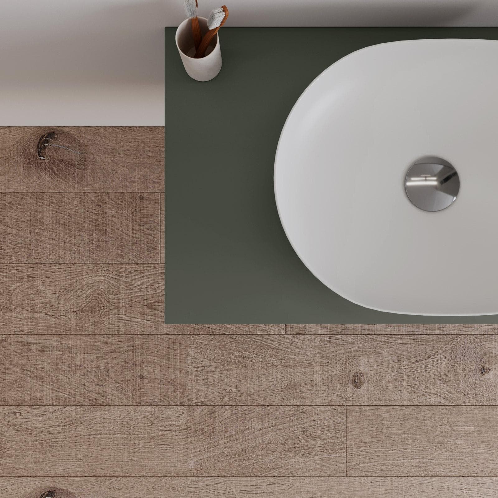 Mobile bagno sospeso 80 cm con top verde cemento e specchio - Agave