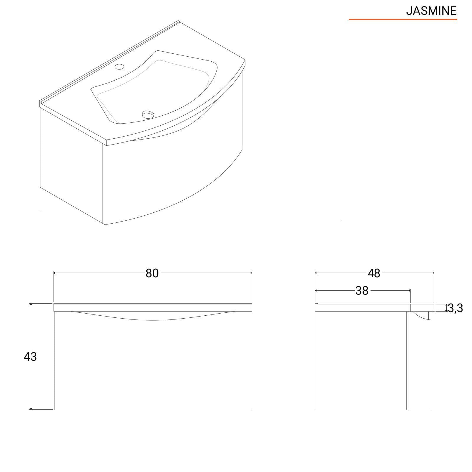 Mobile bagno sospeso 80 cm effetto legno di noce con specchio - Jasmine