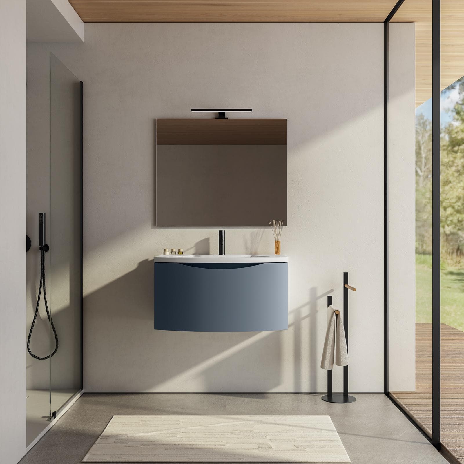 Mobile bagno sospeso 80 cm oceano opaco con specchio - Jasmine