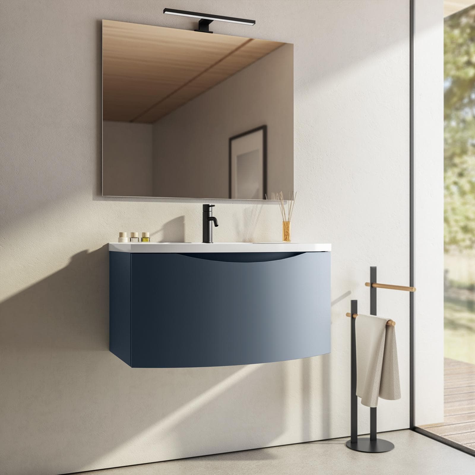 Mobile bagno sospeso 80 cm oceano opaco con specchio - Jasmine