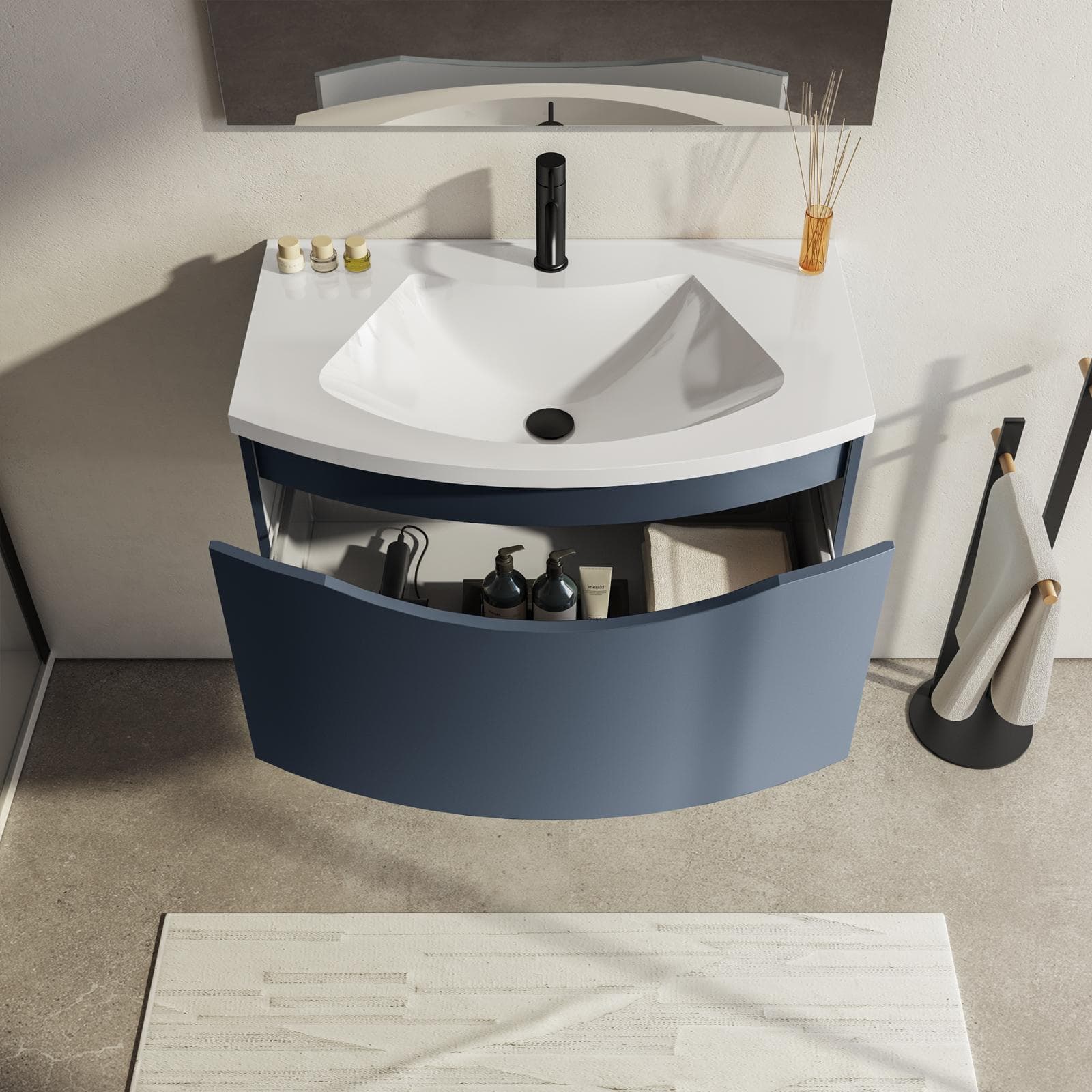 Mobile bagno sospeso 80 cm oceano opaco con specchio - Jasmine