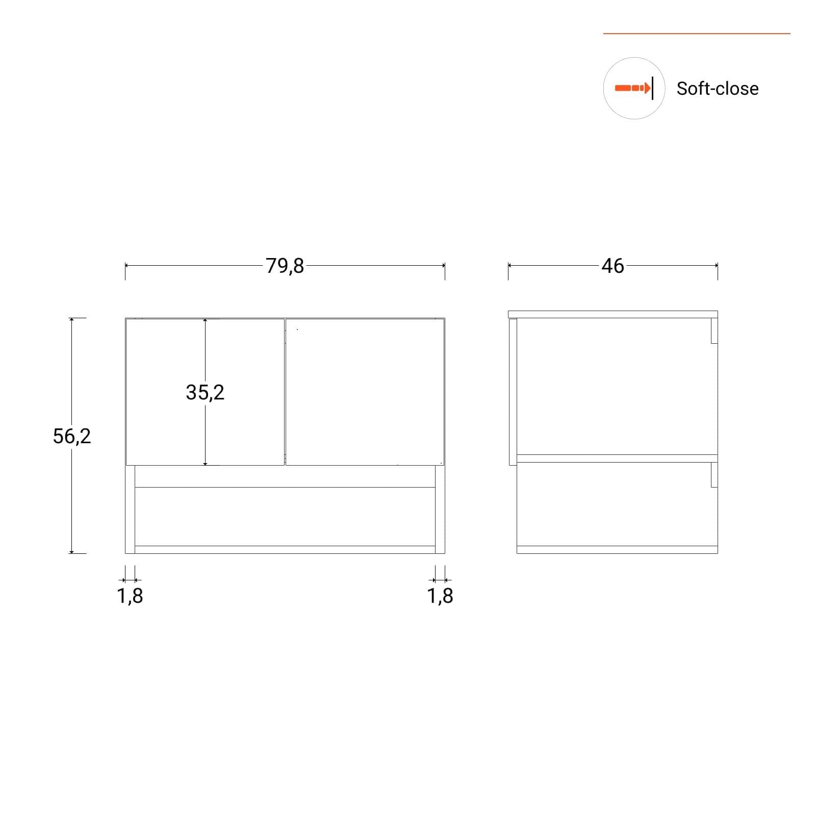 Mobile bagno sospeso 80 cm rovere deciso con lavabo dx e specchio - Lion