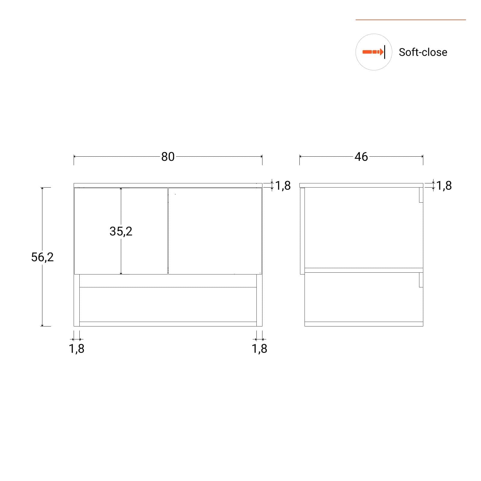 Mobile bagno sospeso 80 cm rovere deciso con top e specchio - Lion