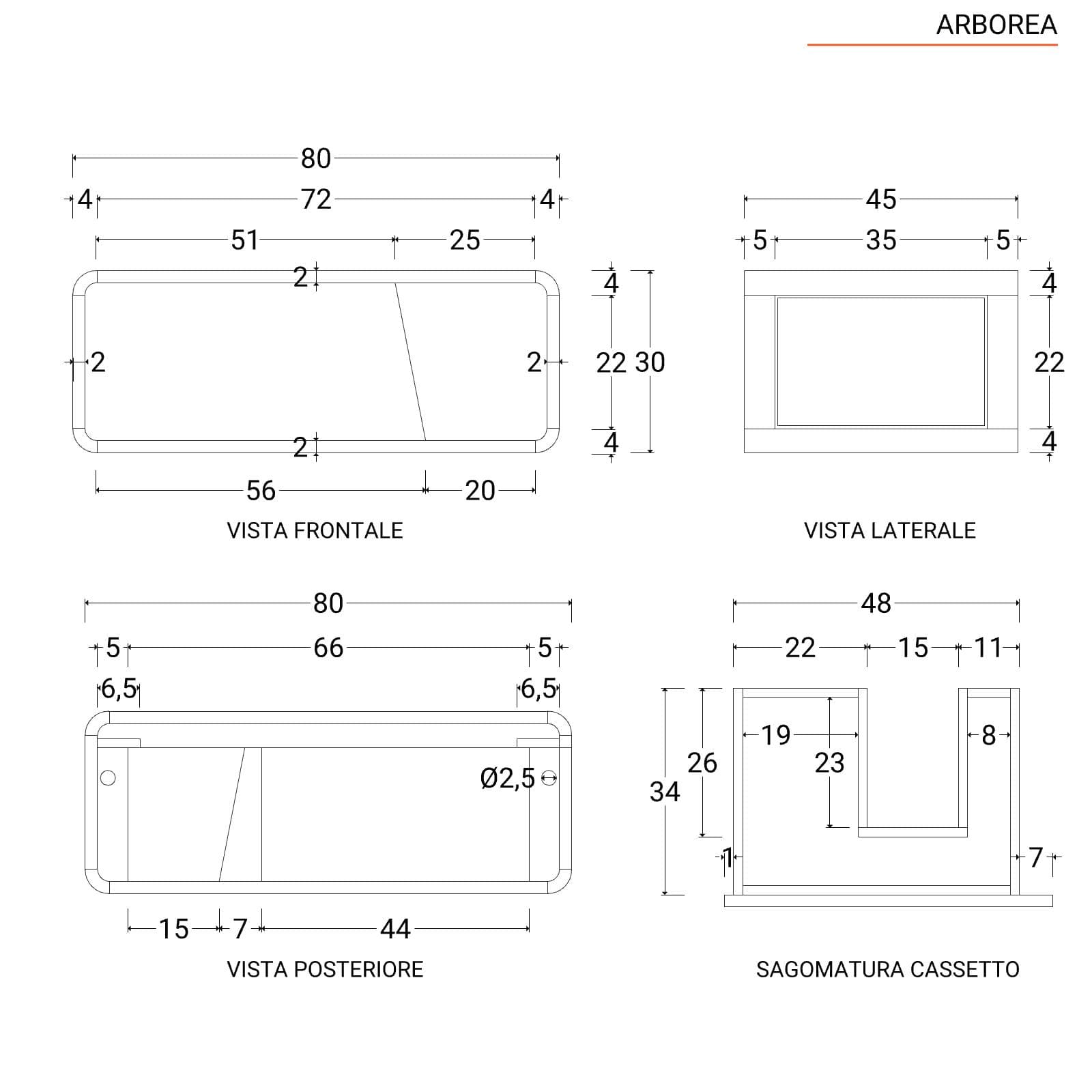 Mobile bagno sospeso 80 cm vano a destra in teak naturale - Arborea