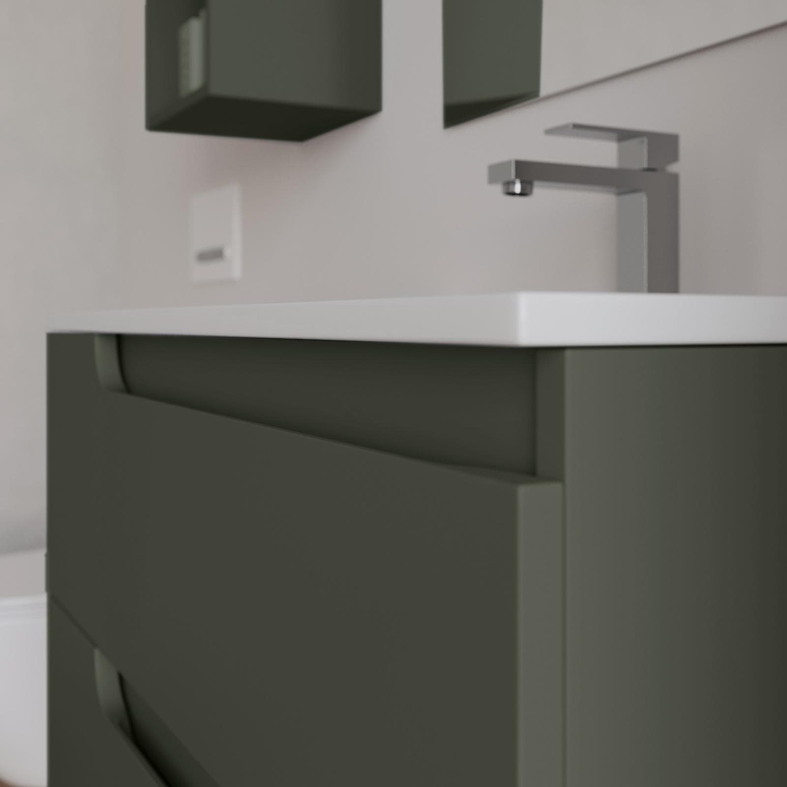 Mobile bagno sospeso 80 cm verde cemento con lavabo e specchio - Agave Plus