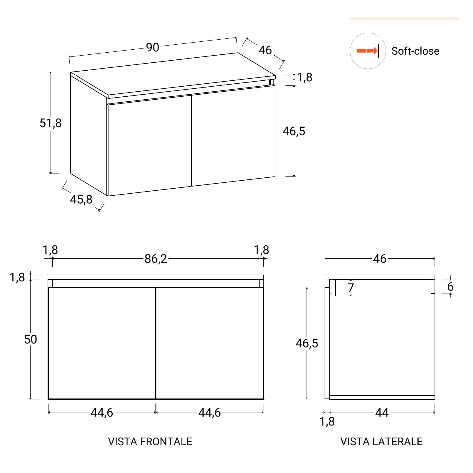 Mobile bagno sospeso 90 cm bianco opaco con top e specchio - Cuki