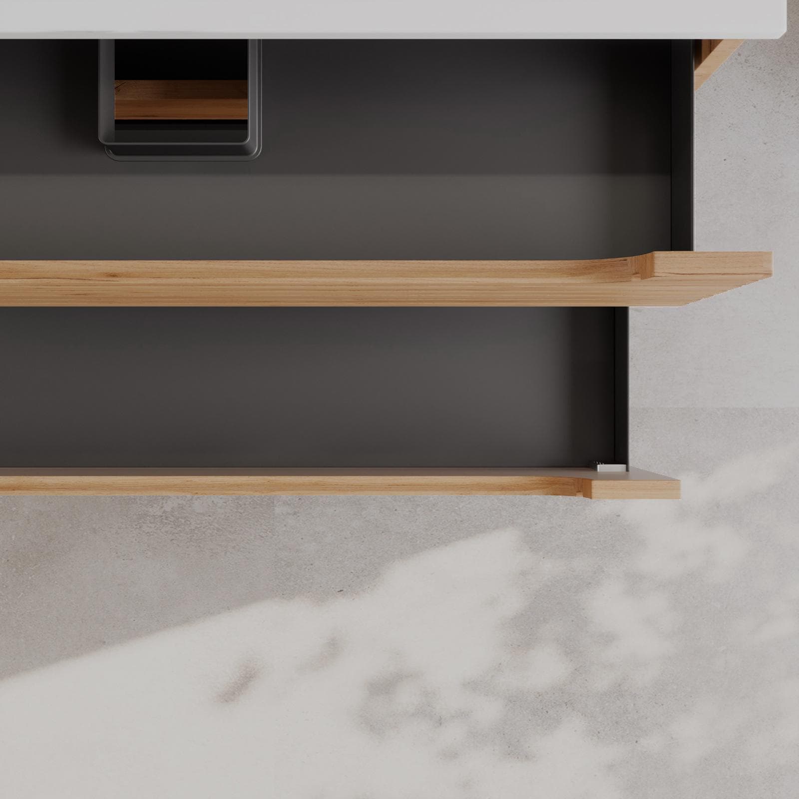Mobile bagno sospeso 90 cm rovere gold cannettato con cassetti e lavabo con specchio - Deck