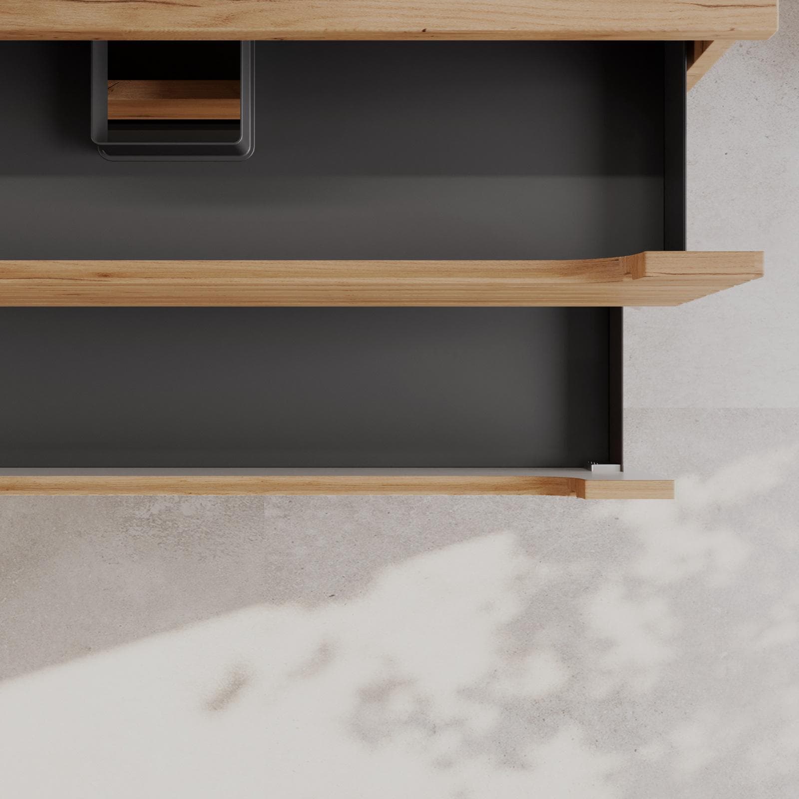 Mobile bagno sospeso 90 cm rovere gold cannettato con cassetti e top con specchio - Deck