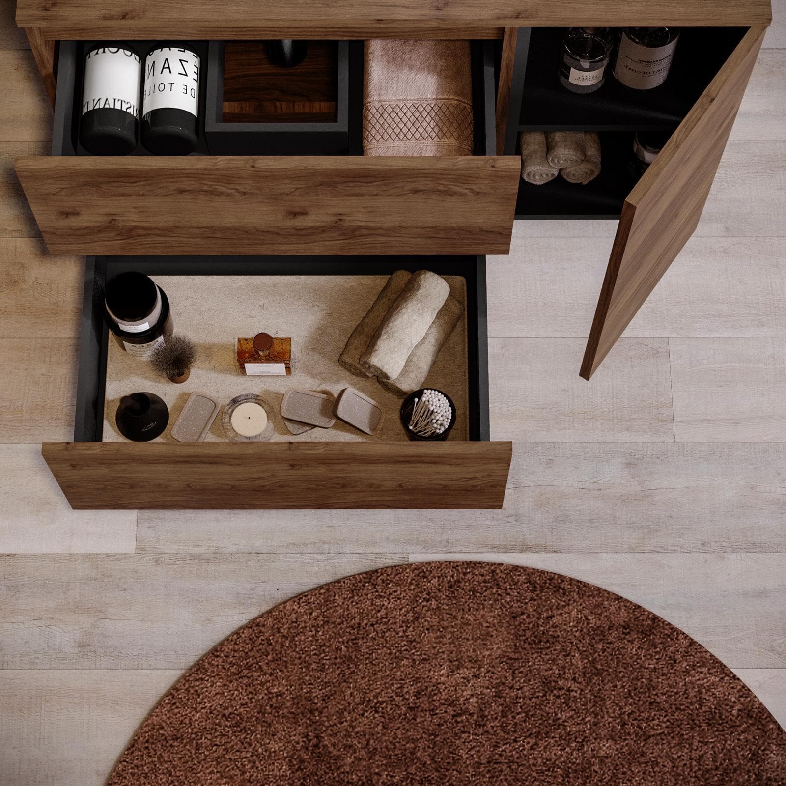 Mobile bagno sospeso 90 cm noce maya con vano reversibile e top con specchio - Anami