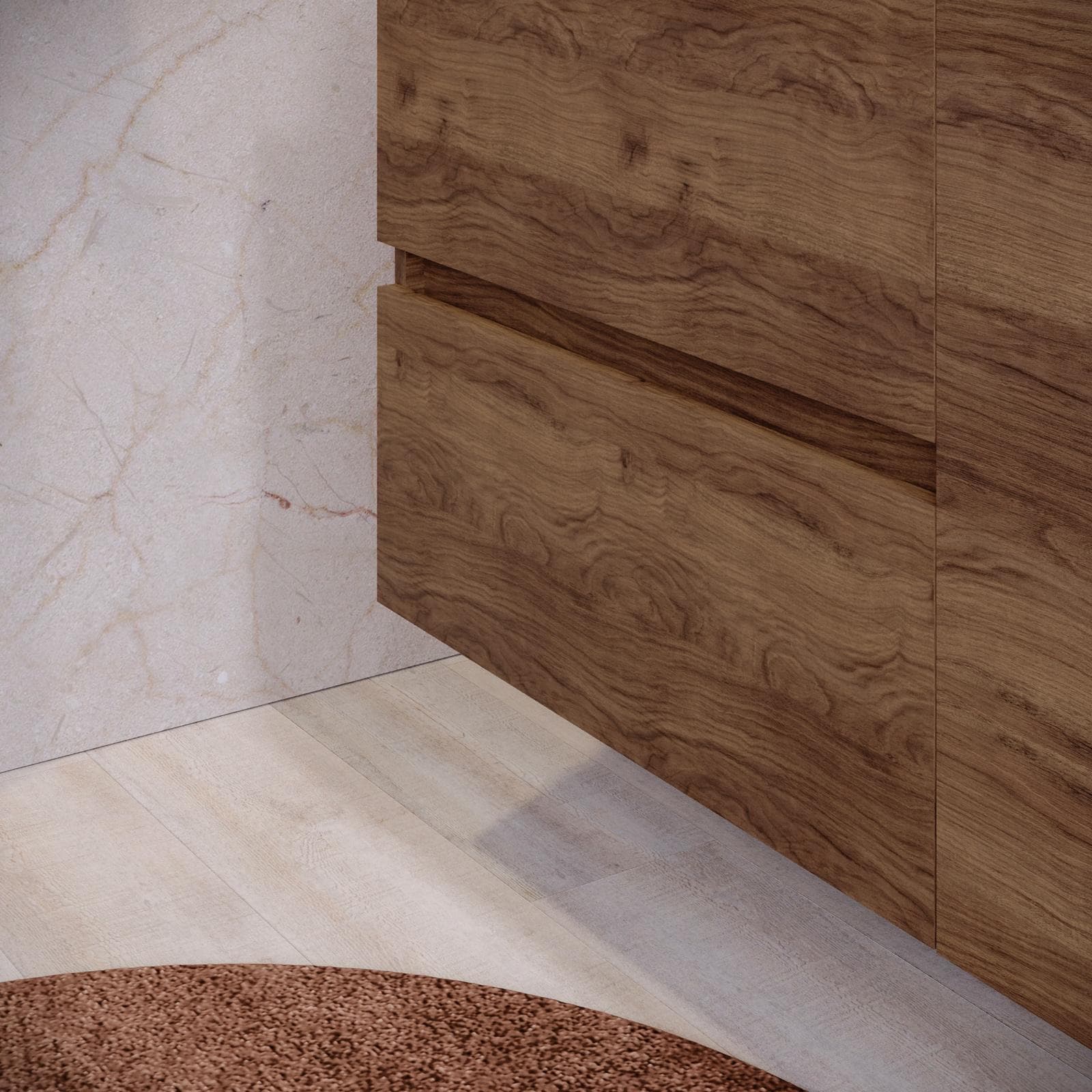 Mobile bagno sospeso 90 cm noce maya con vano reversibile e top con specchio - Anami