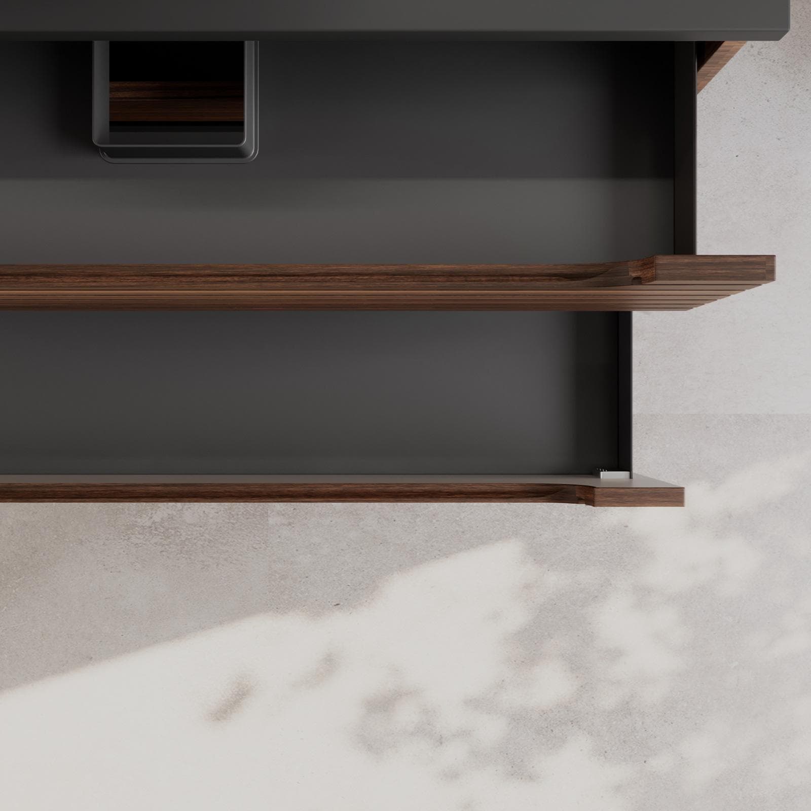 Mobile bagno sospeso 90 cm rovere deciso con cassetti e top antracite con specchio - Deck