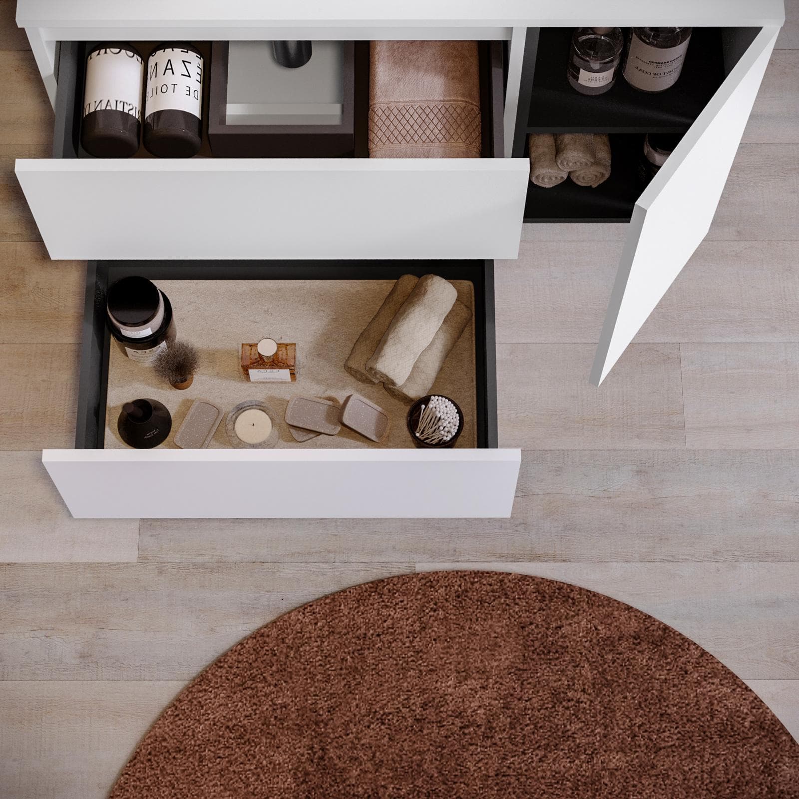 Mobile bagno sospeso 90 cm white satinato con vano reversibile e top con specchio - Anami