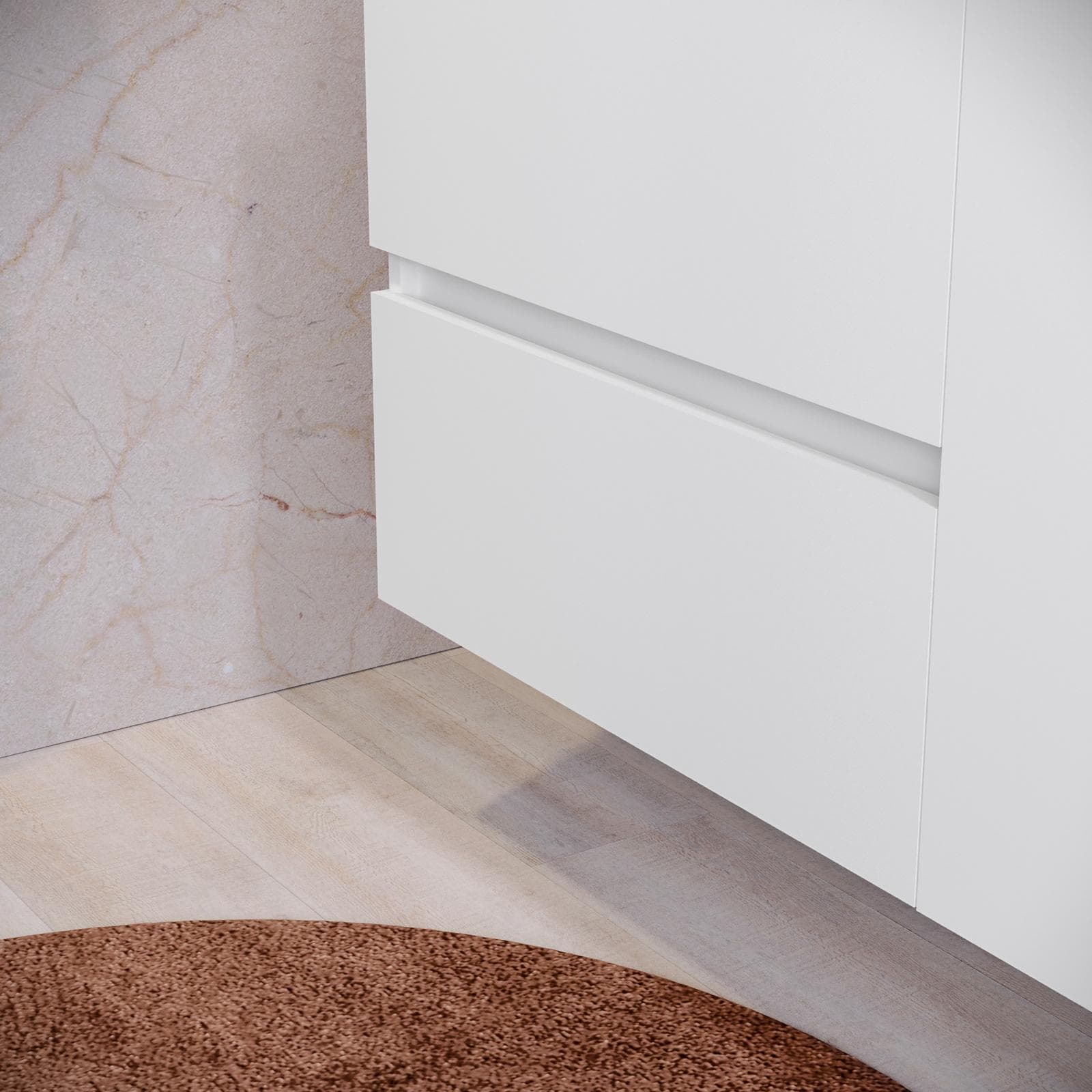 Mobile bagno sospeso 90 cm white satinato con vano reversibile e top con specchio - Anami
