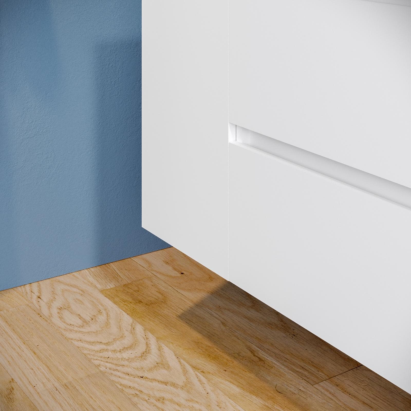 Mobile bagno sospeso 90 cm white satinato con vano reversibile e top rovere gold con specchio - Anami