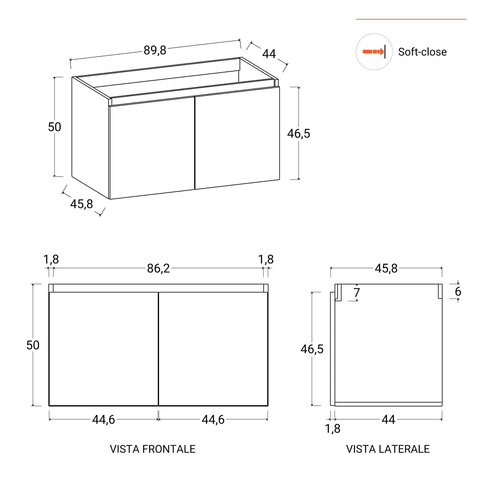 Mobile bagno sospeso con ante 90 cm bianco opaco con lavabo e specchio - Cuki