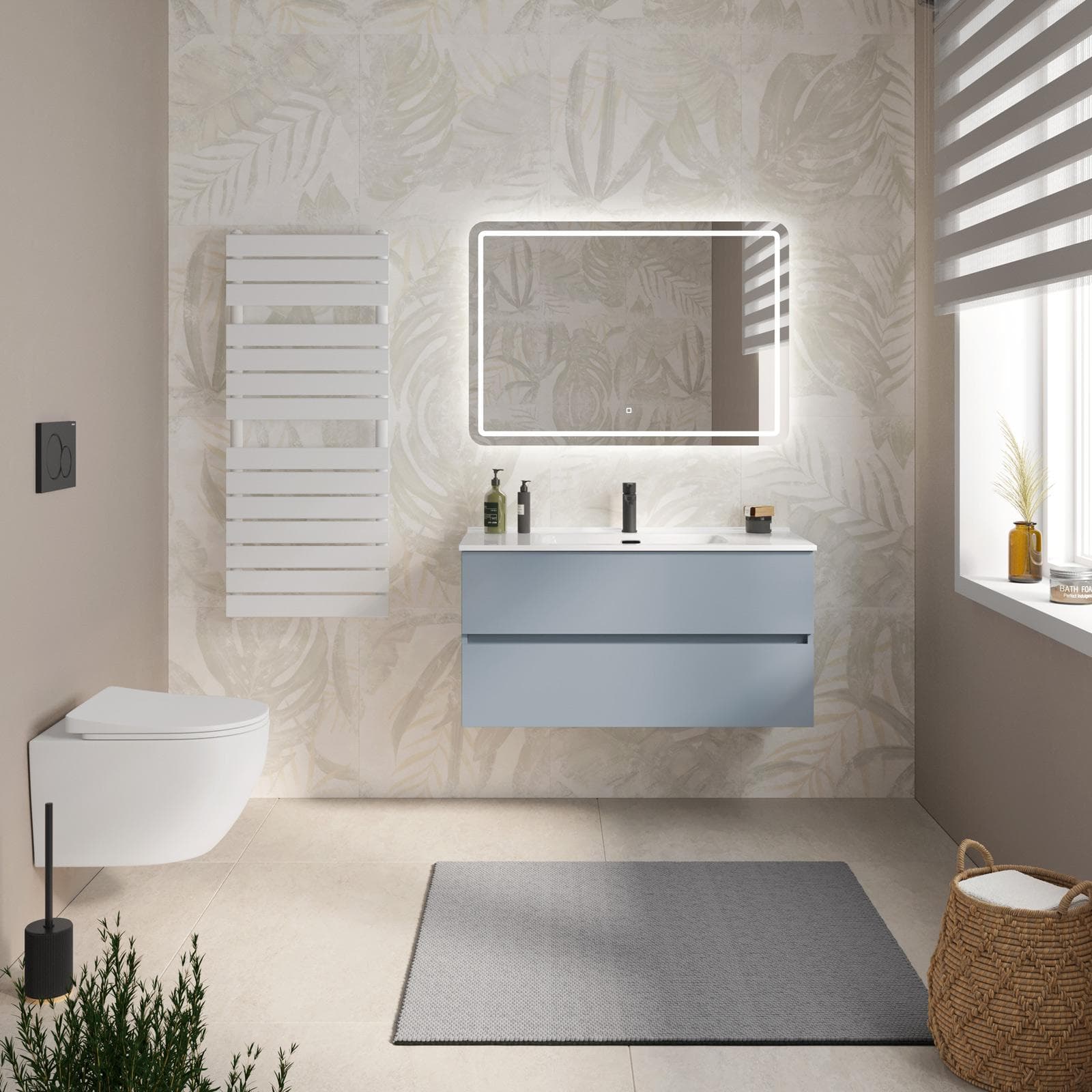 Mobile bagno sospeso con cassetti 100 cm carta da zucchero con lavabo e specchio - Cuki