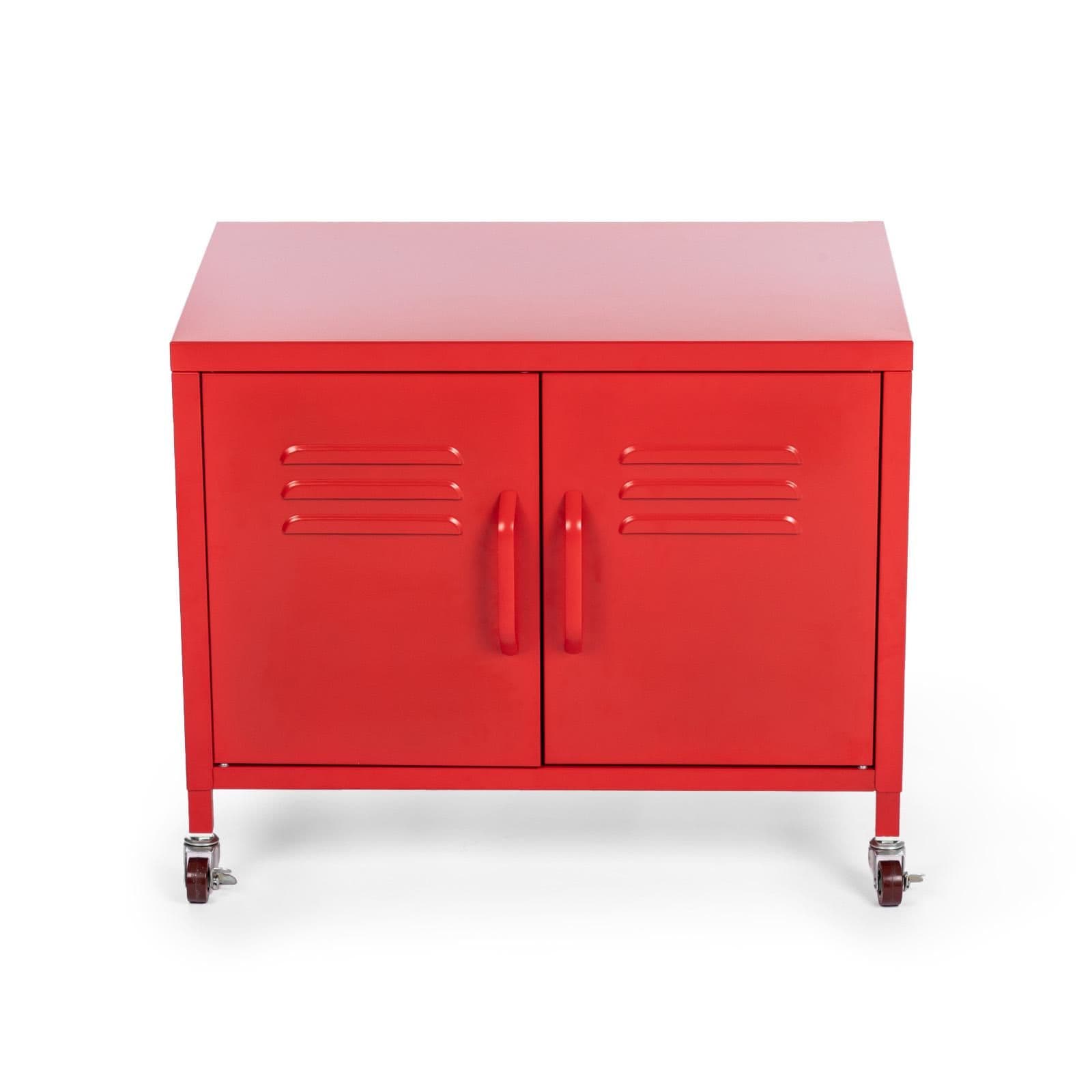 Mobile basso 60x49h cm in acciaio rosso con 2 ante e ruote - Latino