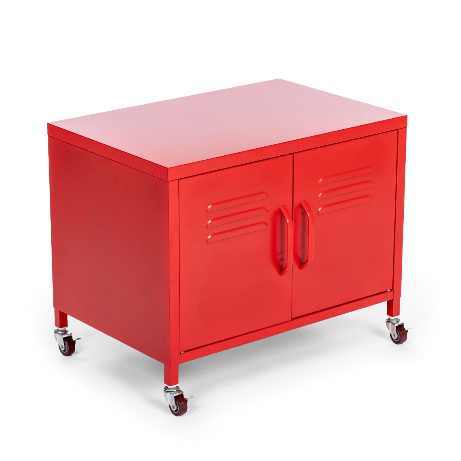 Mobile basso 60x49h cm in acciaio rosso con 2 ante e ruote - Latino