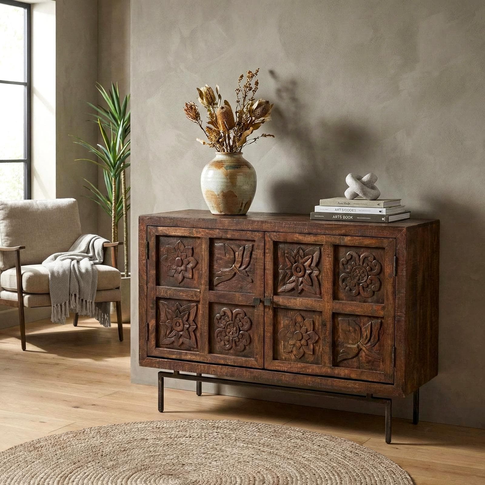 Mobile contenitore 112x40 in legno di acacia e metallo - Freia Acacia