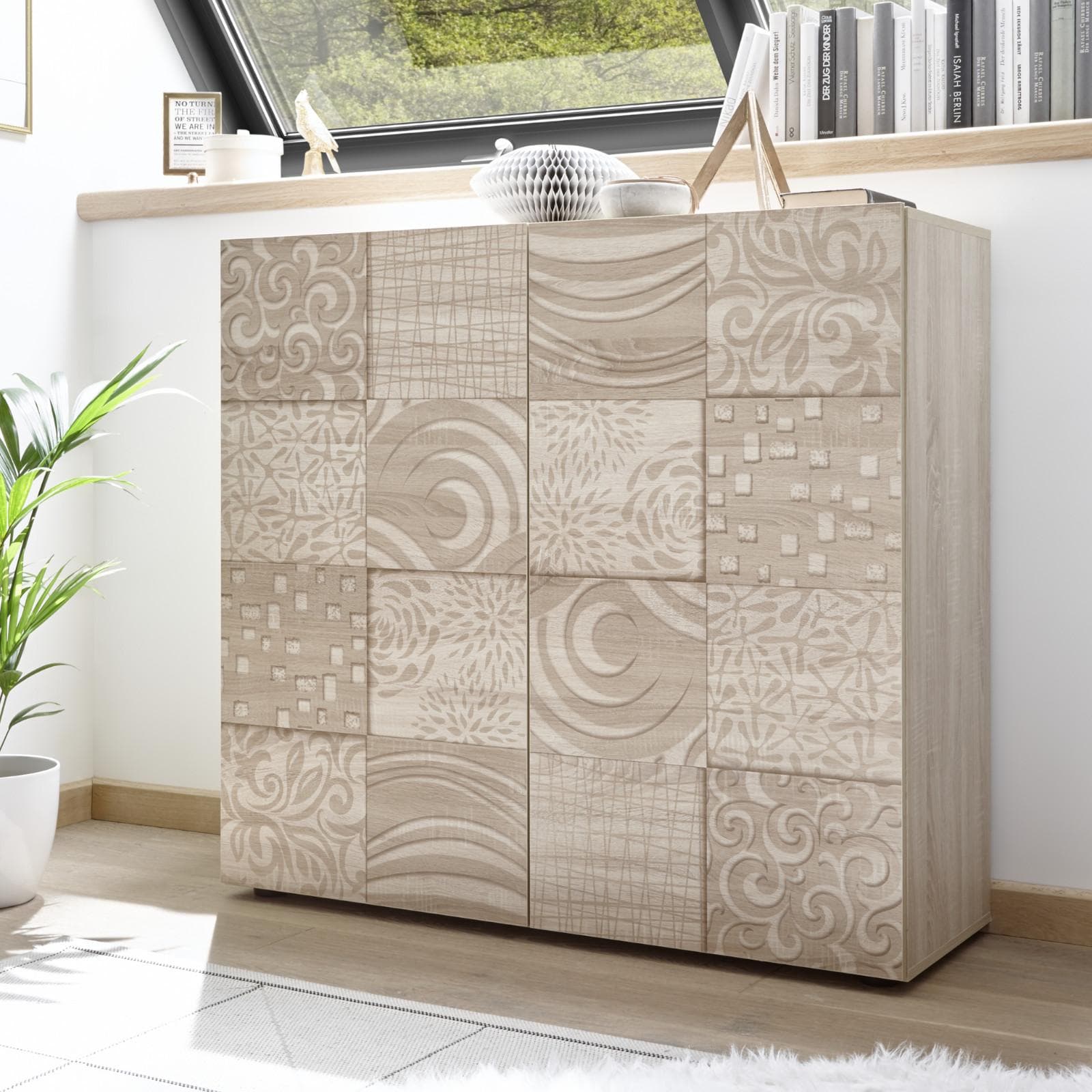 Mobile contenitore 121 cm con due ante in legno rovere samoa serigrafato - Linux