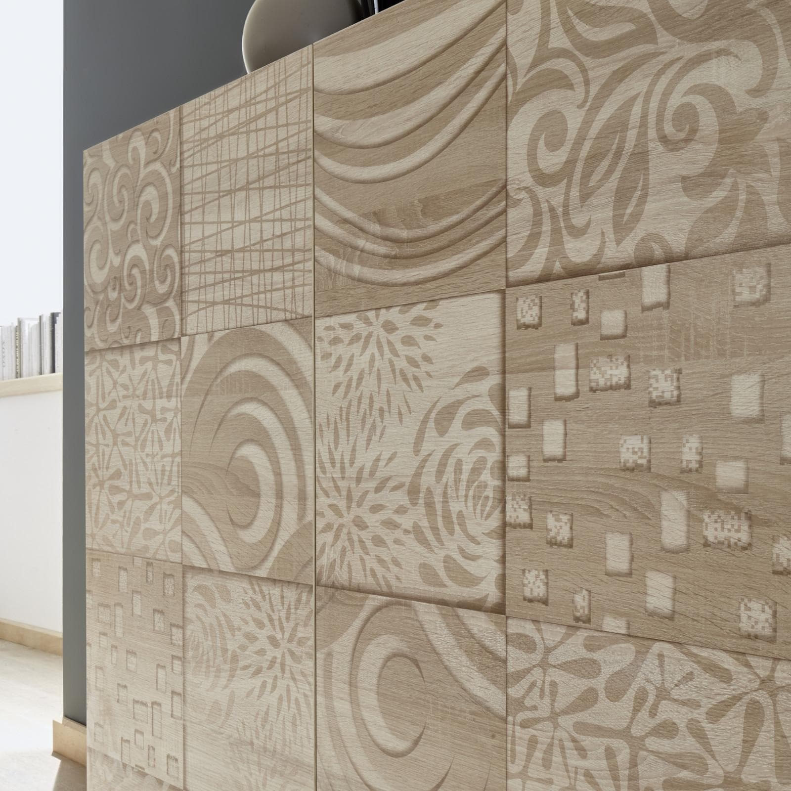 Mobile contenitore 121 cm con due ante in legno rovere samoa serigrafato - Linux