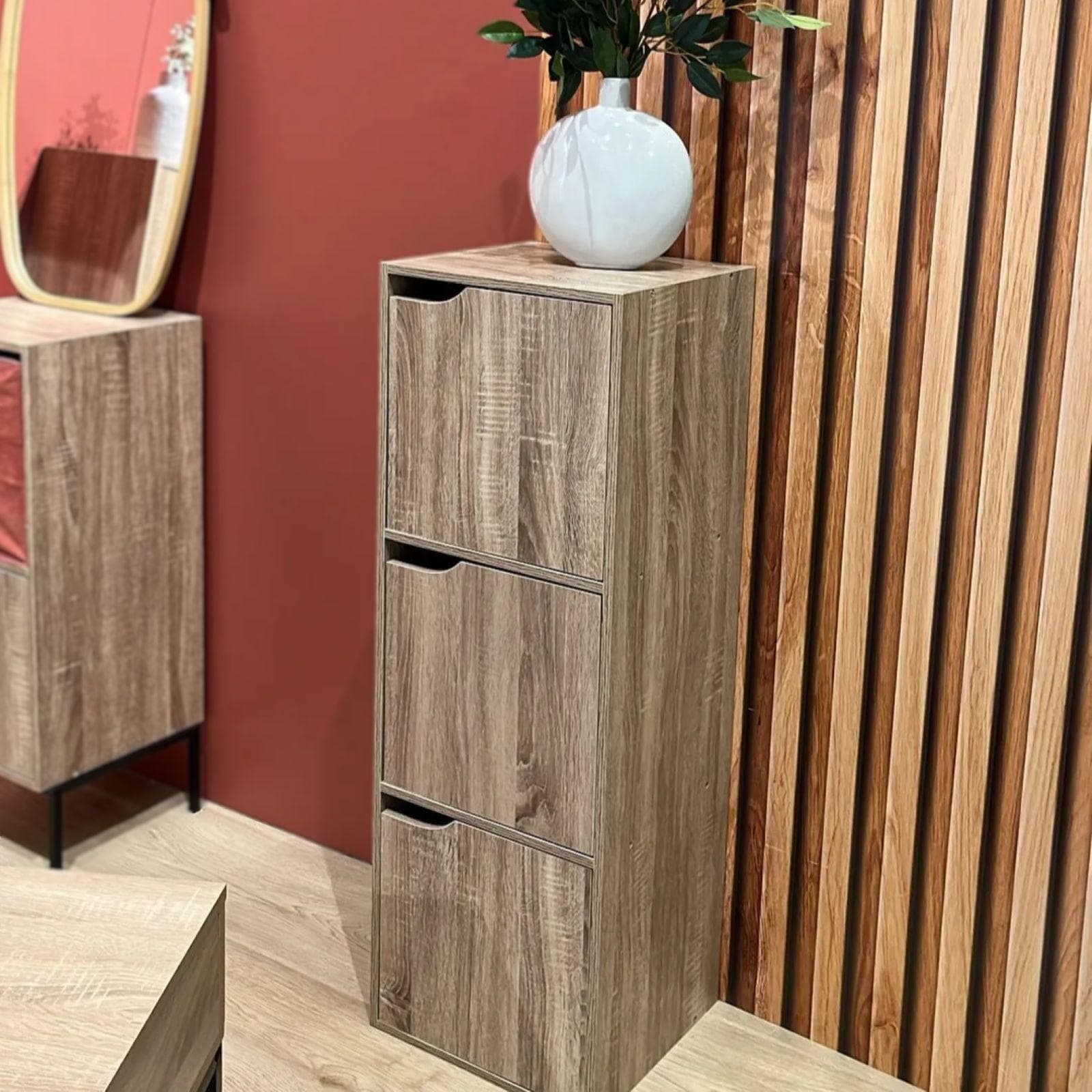 Mobile contenitore 34x101h cm in legno effetto rovere con 3 ante - Bouderie