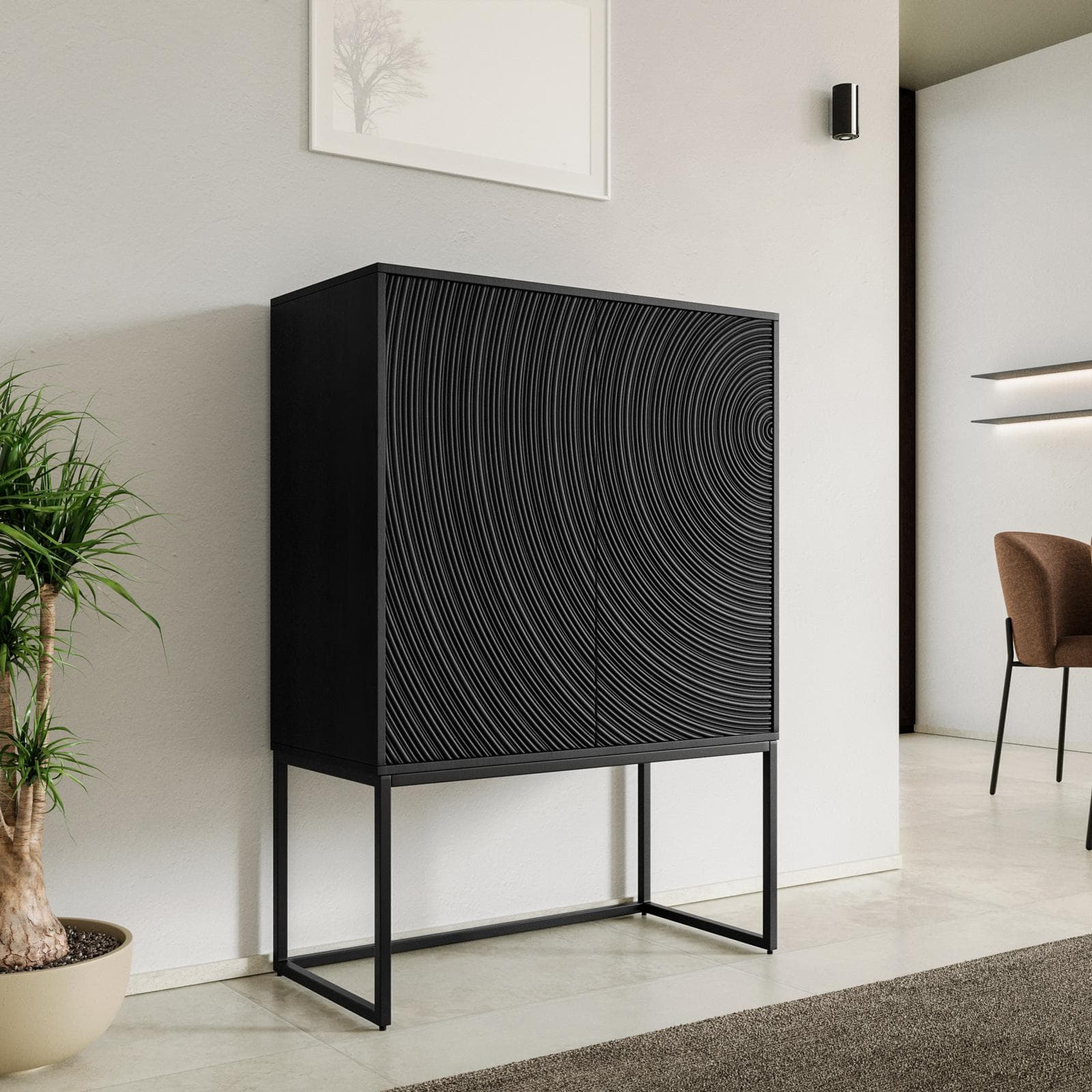 Mobile contenitore 85x120h cm in mango nero cannettato con 2 ante - Dailim