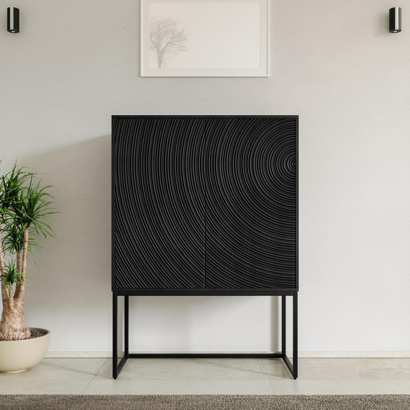 Mobile contenitore 85x120h cm in mango nero cannettato con 2 ante - Dailim