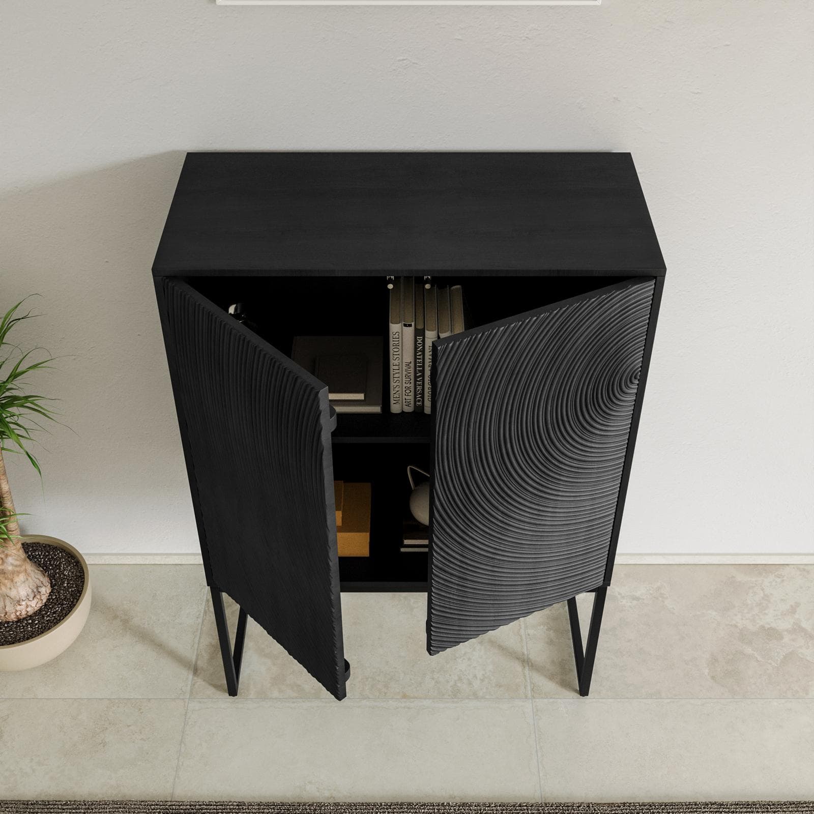 Mobile contenitore 85x120h cm in mango nero cannettato con 2 ante - Dailim