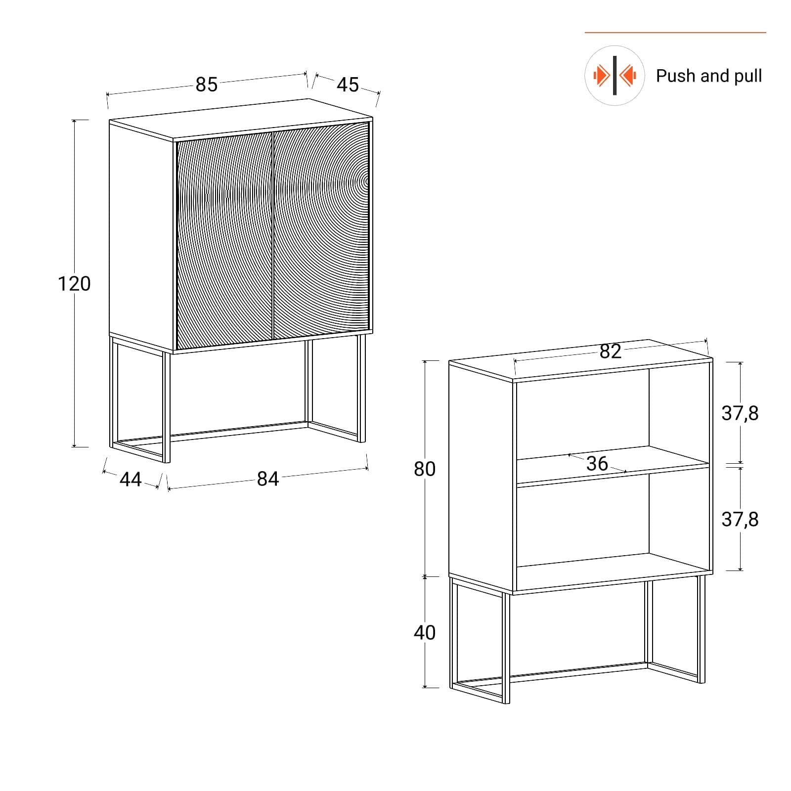 Mobile contenitore 85x120h cm in mango nero cannettato con 2 ante - Dailim