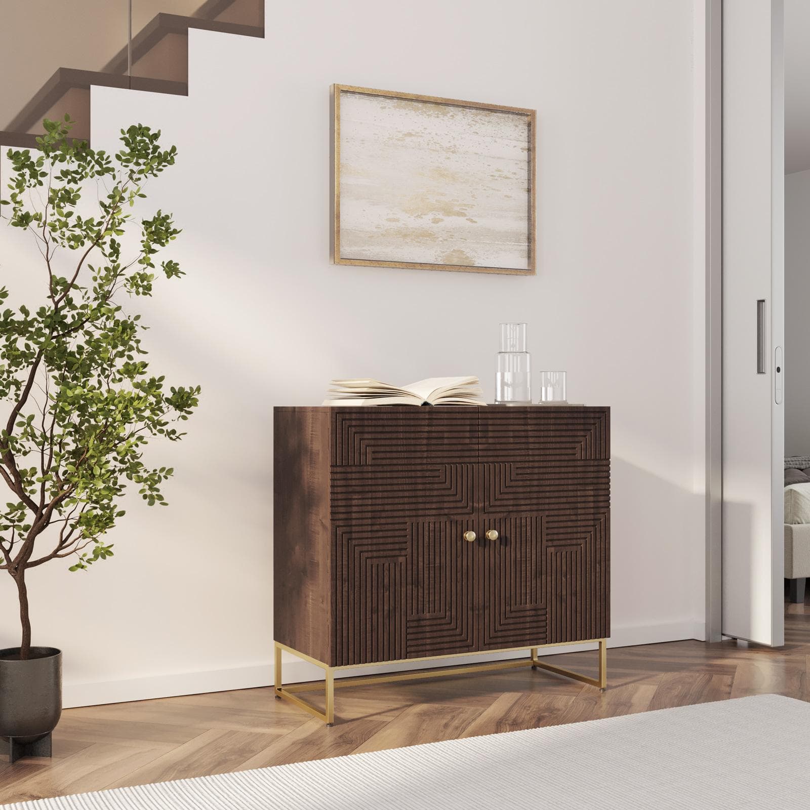 Mobile contenitore 85x80h cm in legno di mango cannettato e metallo con 2 ante - Lysandra