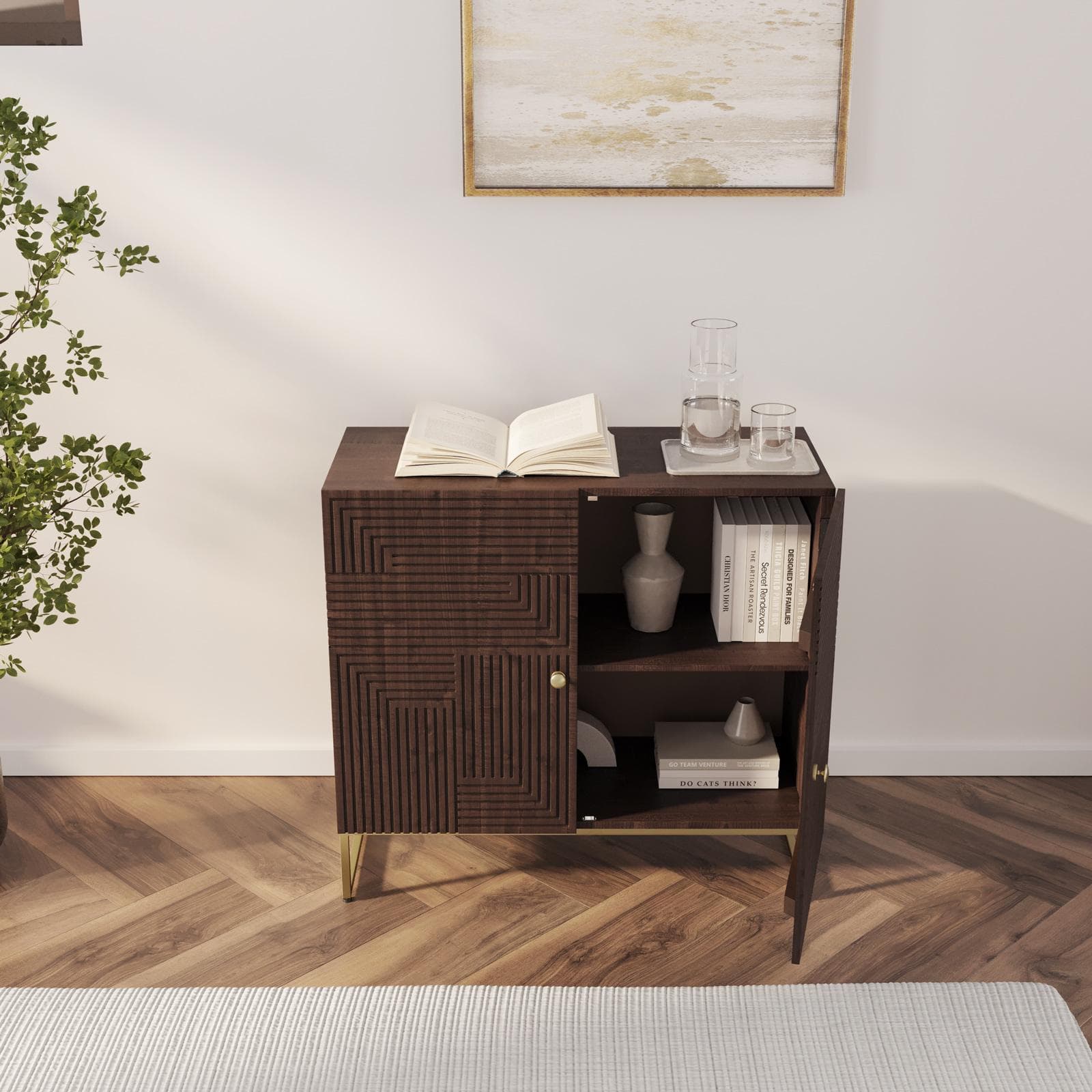 Mobile contenitore 85x80h cm in legno di mango cannettato e metallo con 2 ante - Lysandra