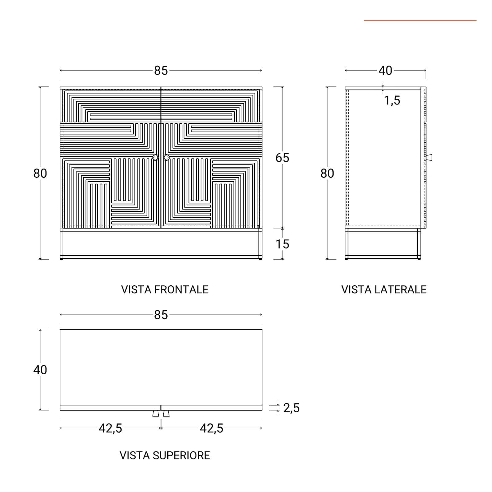 Mobile contenitore 85x80h cm in legno di mango cannettato e metallo con 2 ante - Lysandra