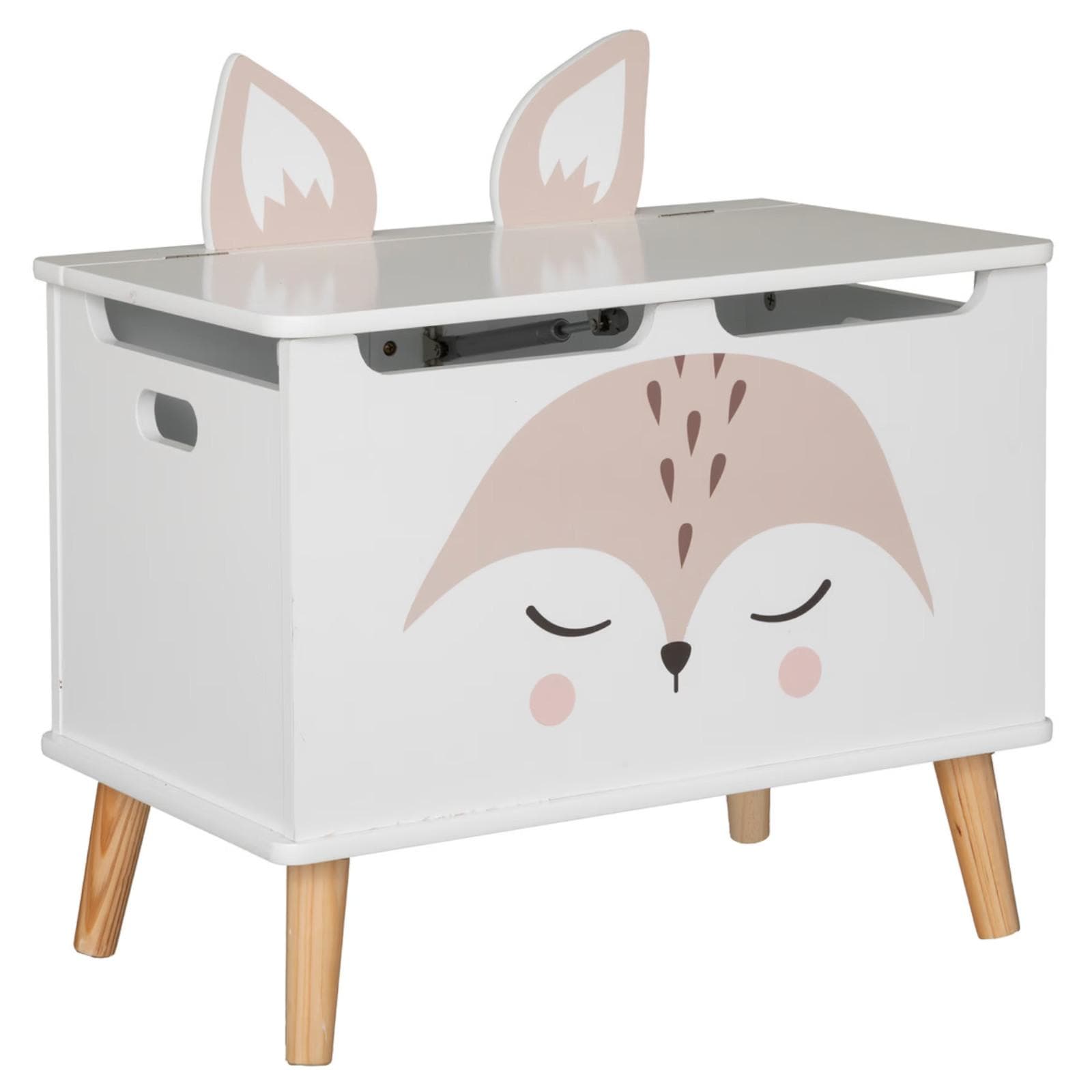 Mobile contenitore 53x54h cm per bambini in legno bianco con volpe rosa - Leery