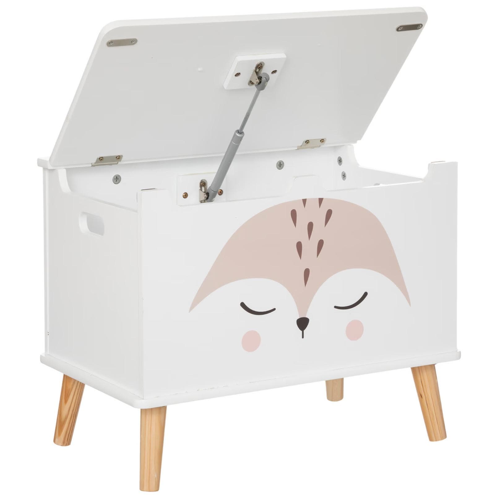 Mobile contenitore 53x54h cm per bambini in legno bianco con volpe rosa - Leery