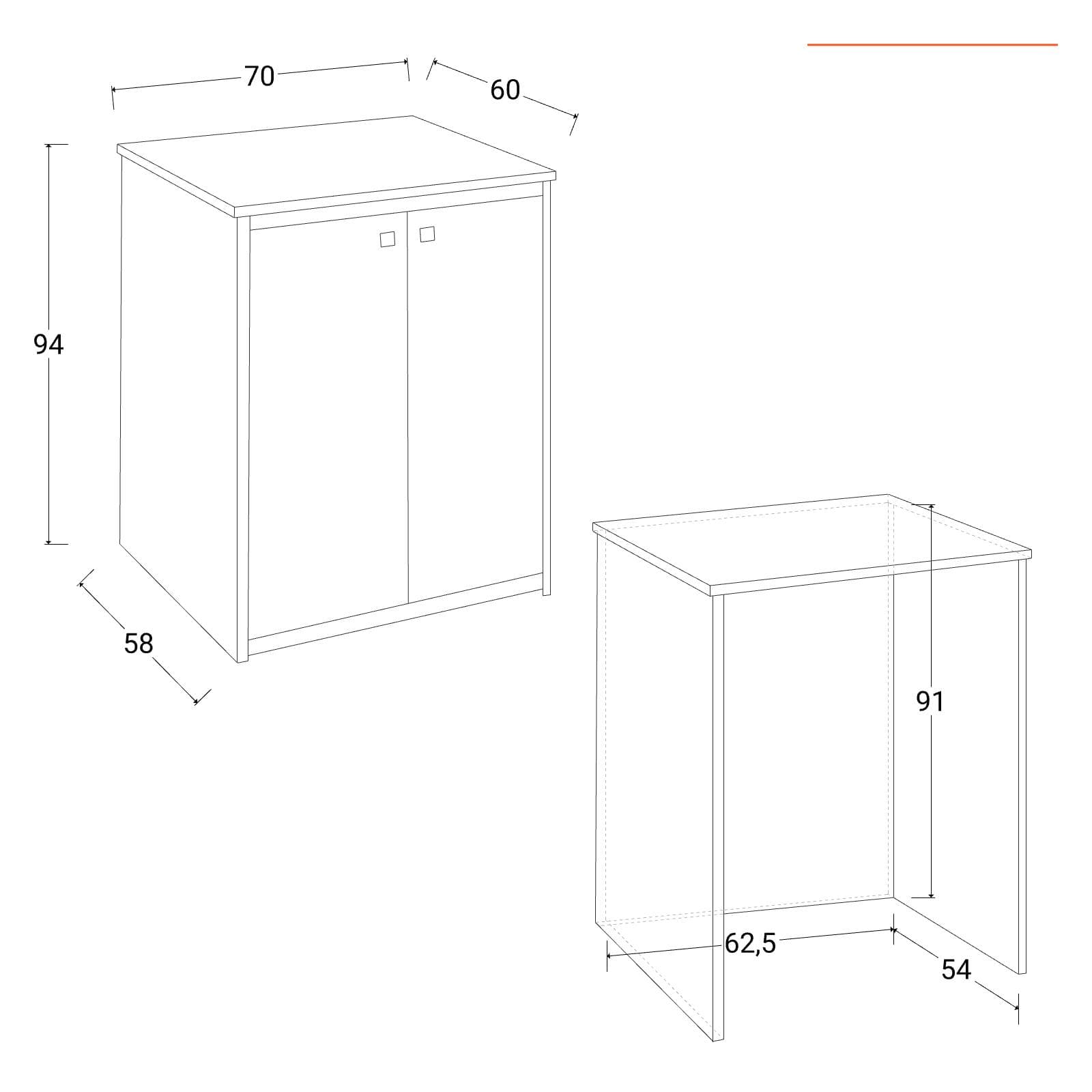 Mobile coprilavatrice 70 x 60 x 94 h cm con ante - Vix