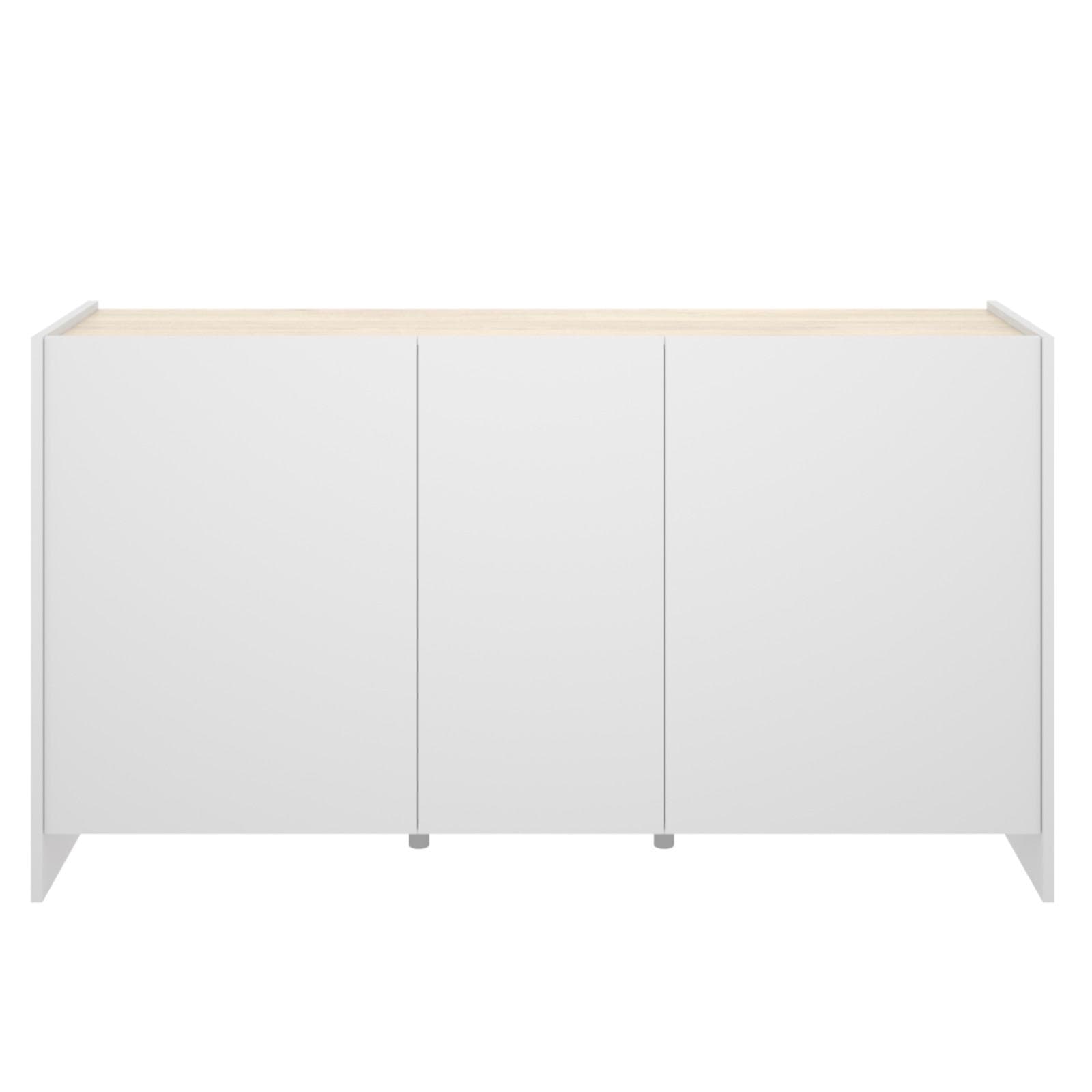 Madia 138x76h cm bianco con top in legno naturale e 3 ante - Hela